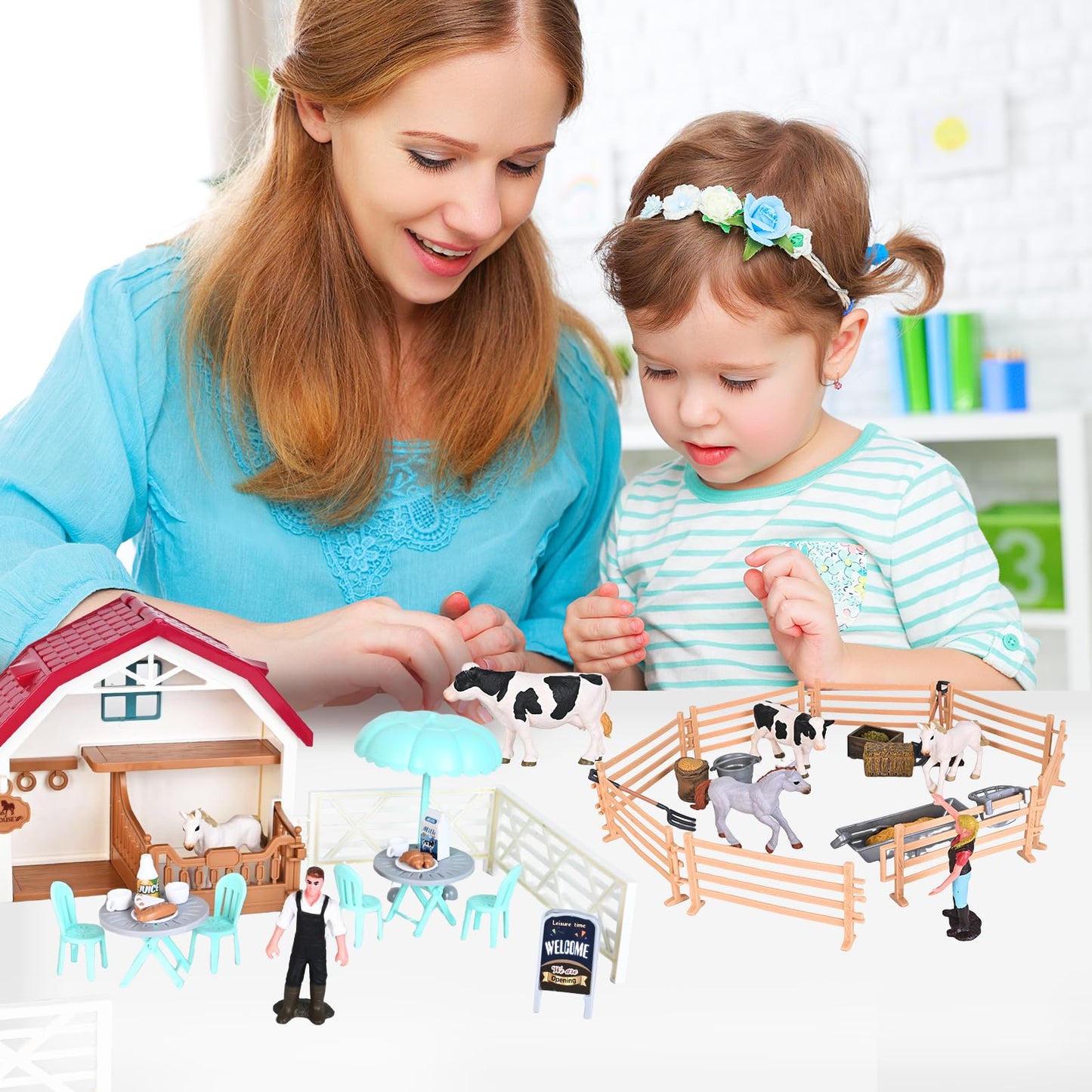 Peagprav Horse Club Riding Arena 71-Piece Farm Playset for Ages 3-7