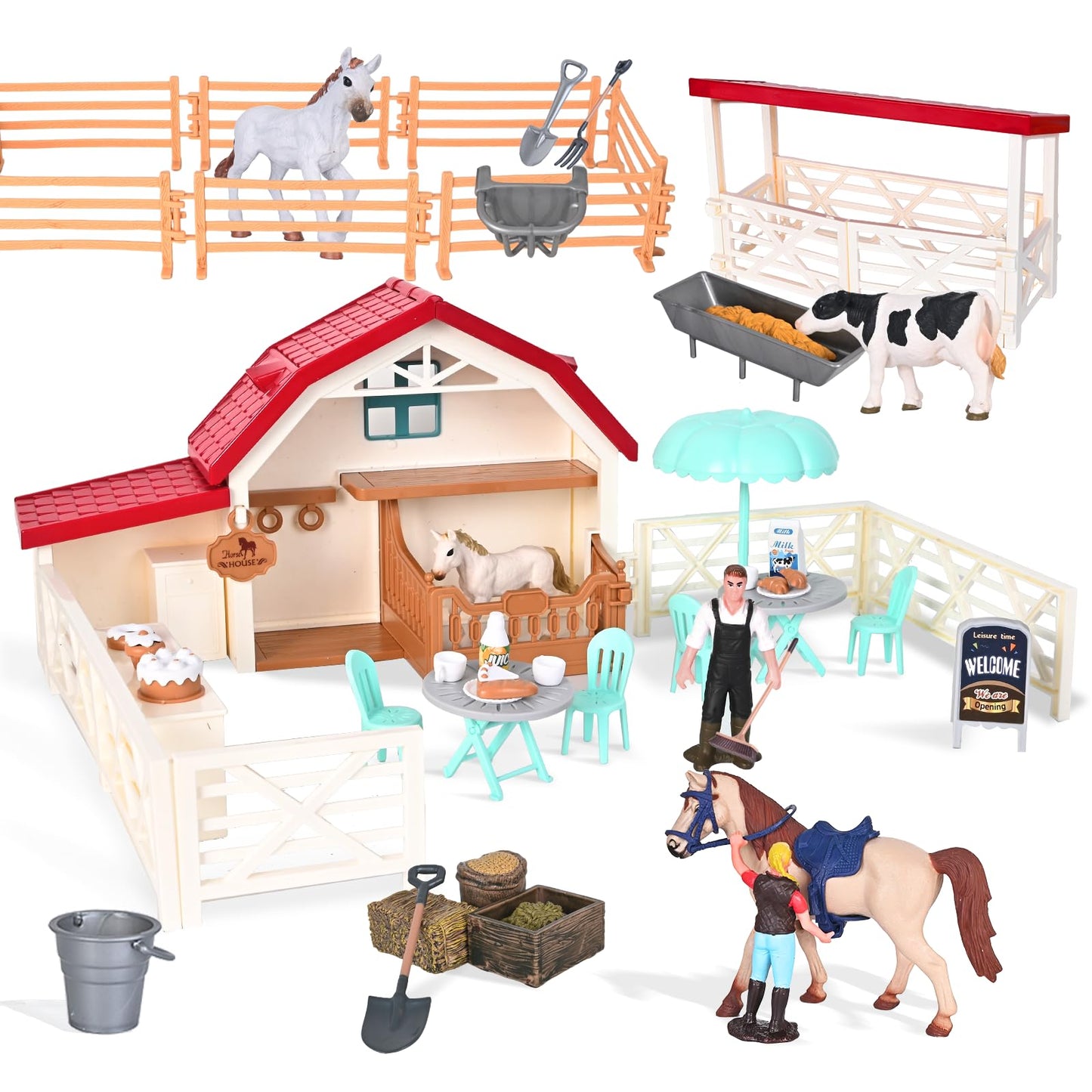 Peagprav Horse Club Riding Arena 71-Piece Farm Playset for Ages 3-7