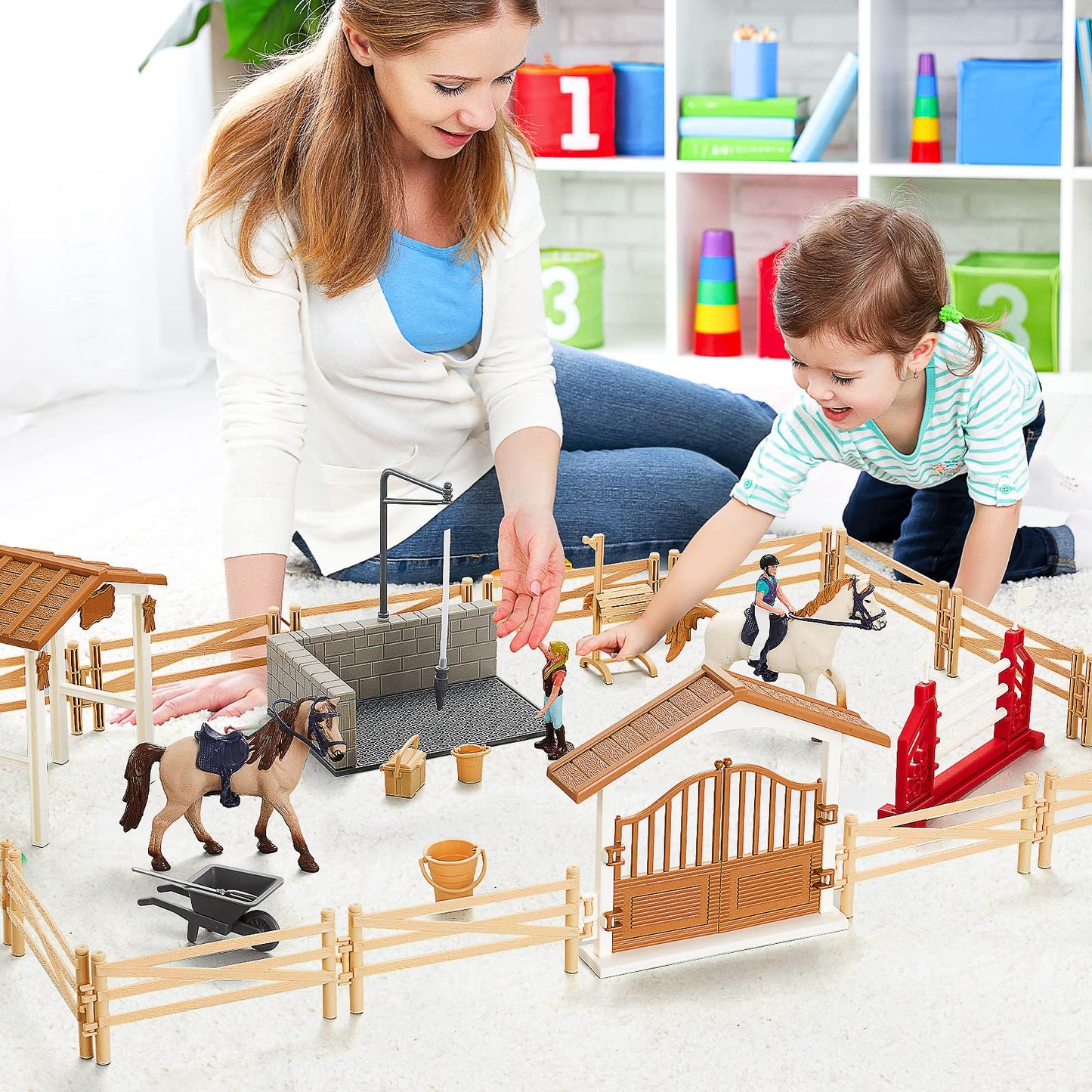Peagprav Horse Stable Playset with Rider & Horses – Imaginative Toy Figures for Ages 3-8