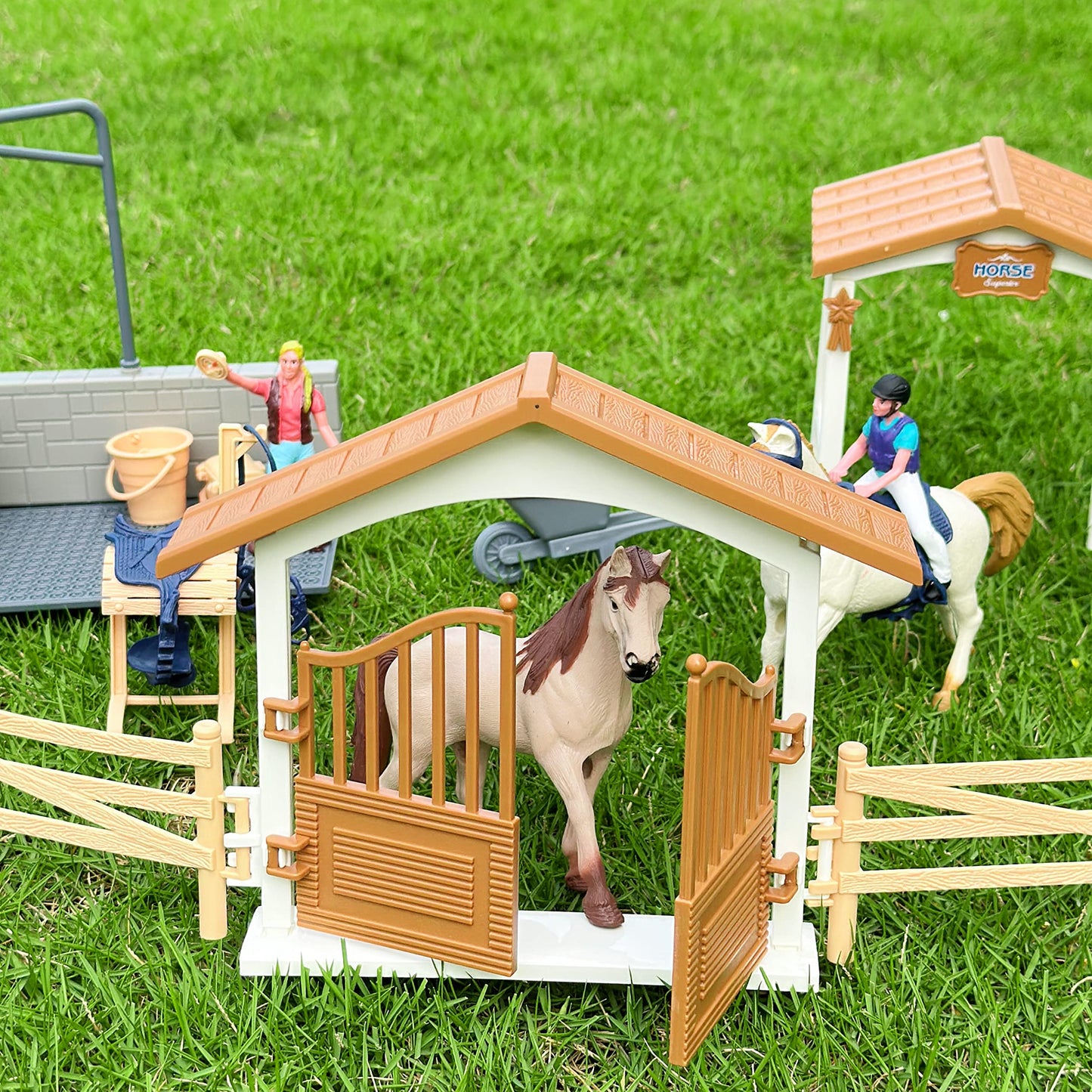 Peagprav Horse Stable Playset with Rider & Horses – Imaginative Toy Figures for Ages 3-8