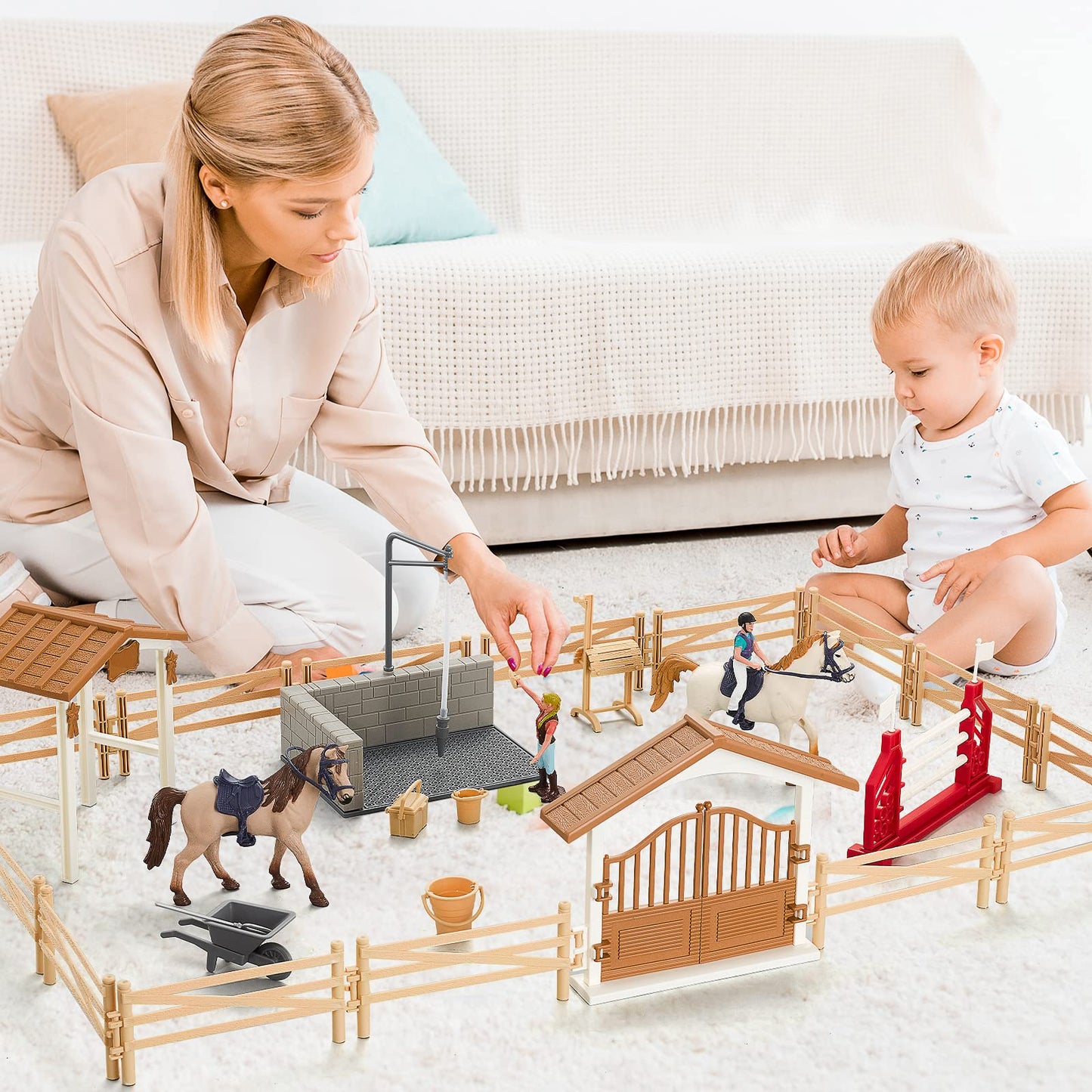Peagprav Horse Stable Playset with Rider & Horses – Imaginative Toy Figures for Ages 3-8