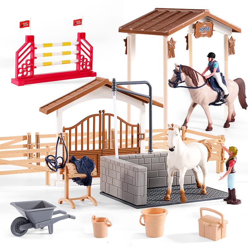 Peagprav Horse Stable Playset with Rider & Horses – Imaginative Toy Figures for Ages 3-8