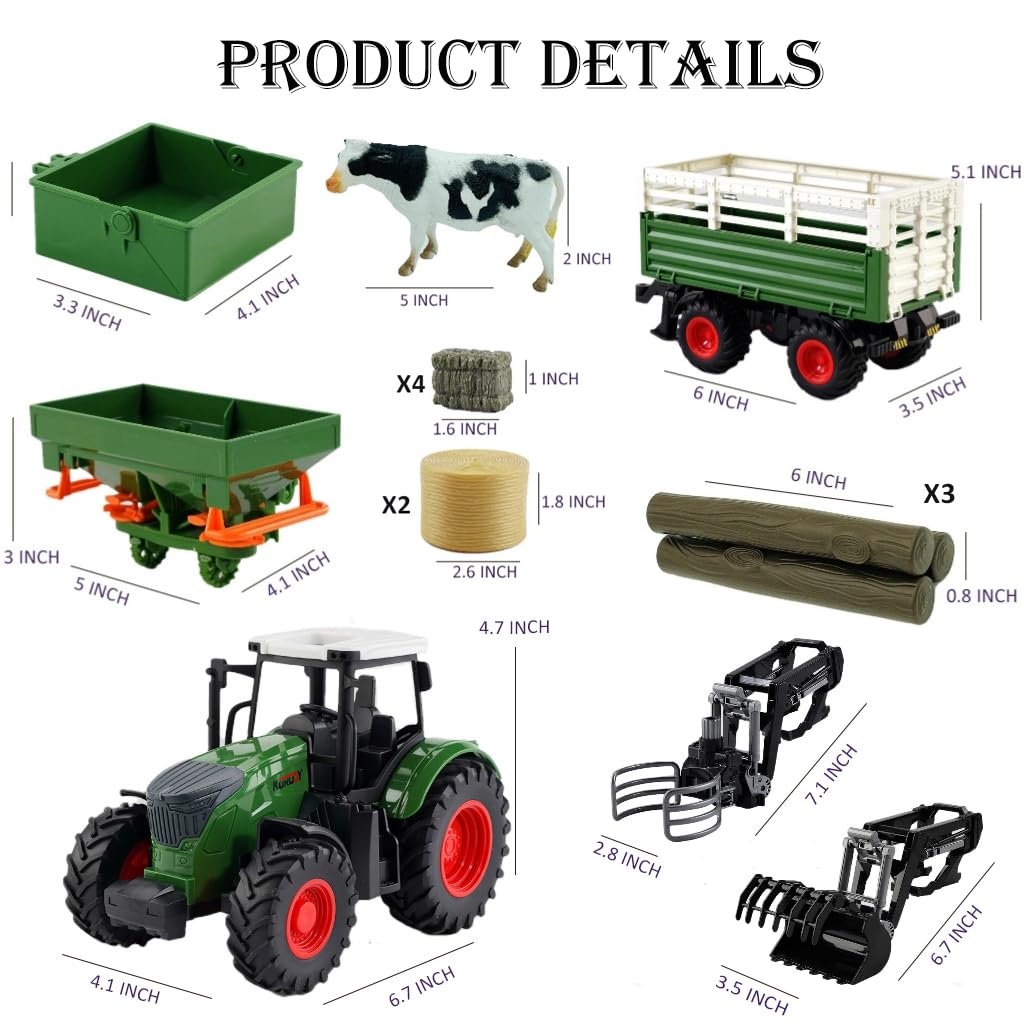 Peagprav Farm Toys Tractor with Trailer - 16.5-Inch Playset for Ages 3-7