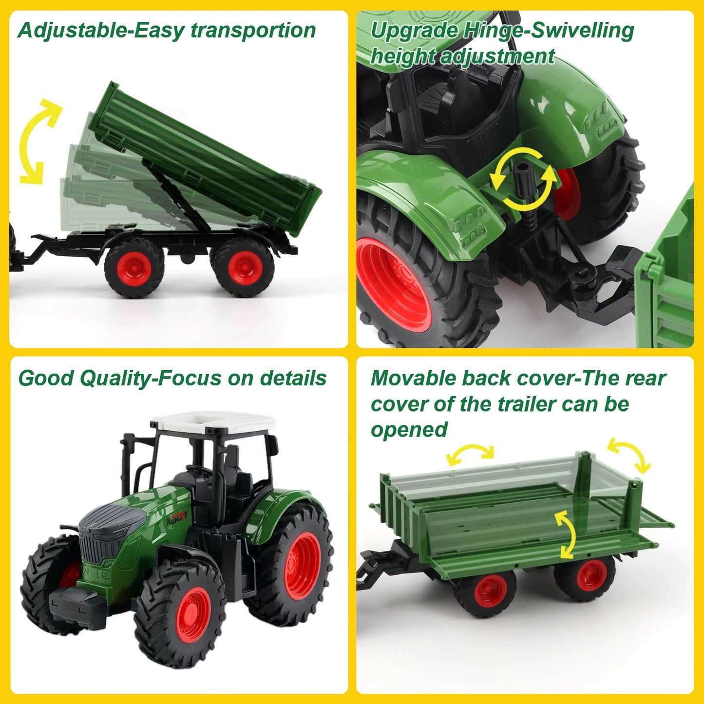 Peagprav Farm Toys Tractor with Trailer - 16.5-Inch Playset for Ages 3-7