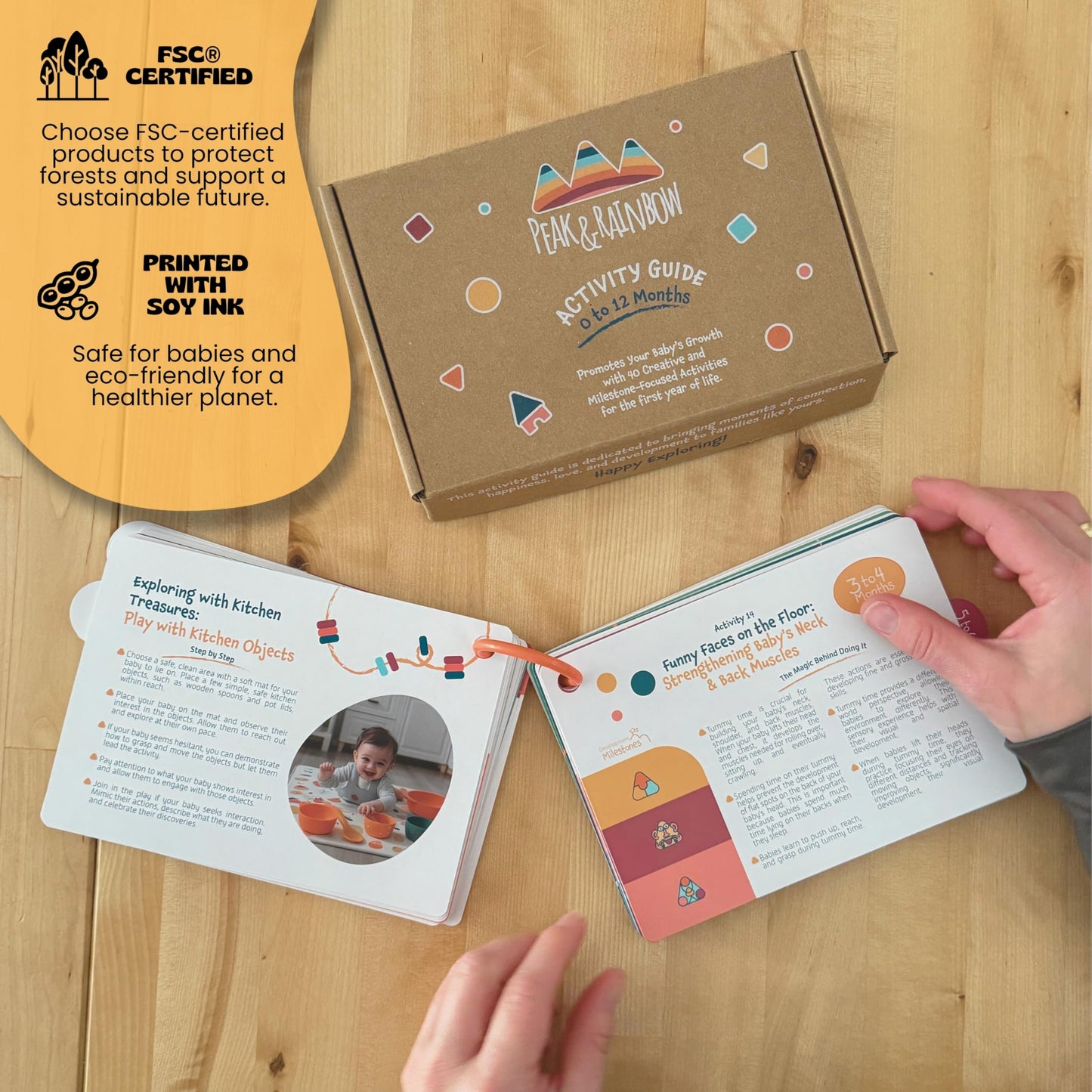Peak and Rainbow Montessori Baby Activity Cards 0-12 Months | 40+ Creative Play Activities