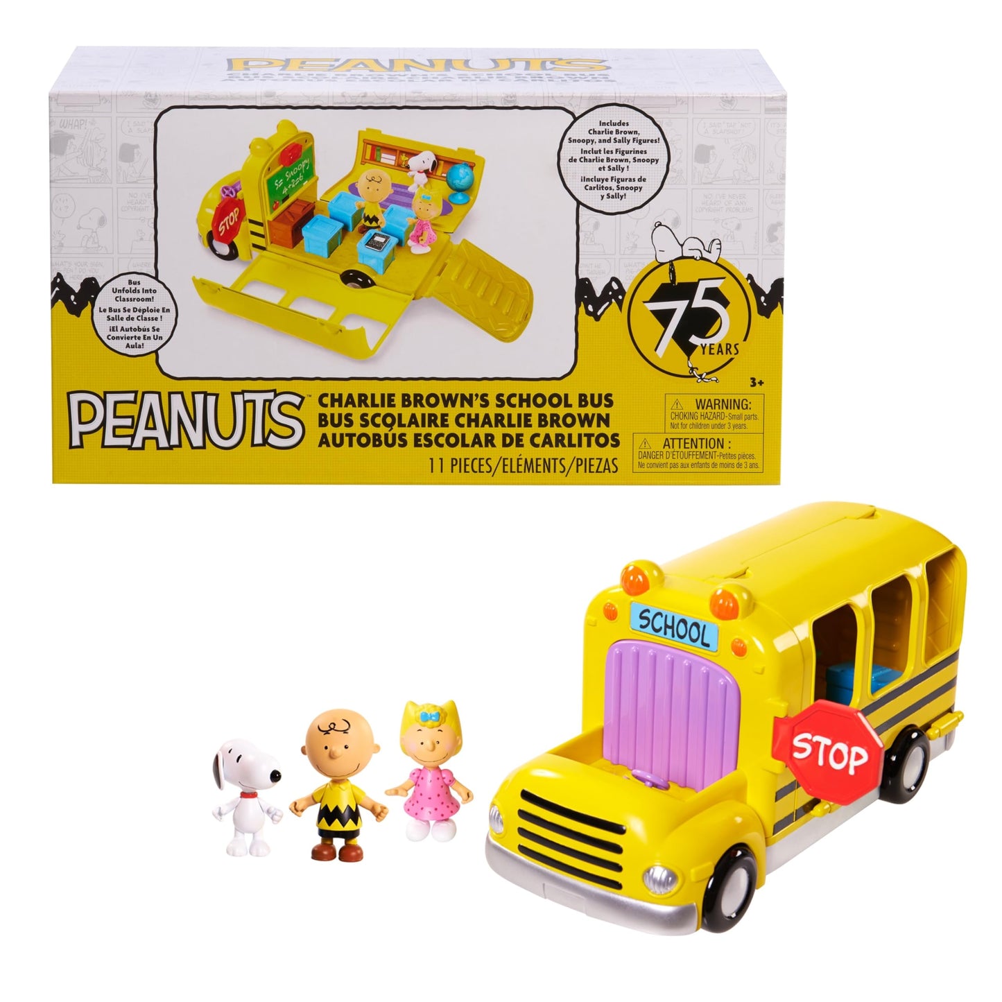 Peanuts Charlie Brown's Interactive School Bus Toy – 11-Piece Set for Kids 3+