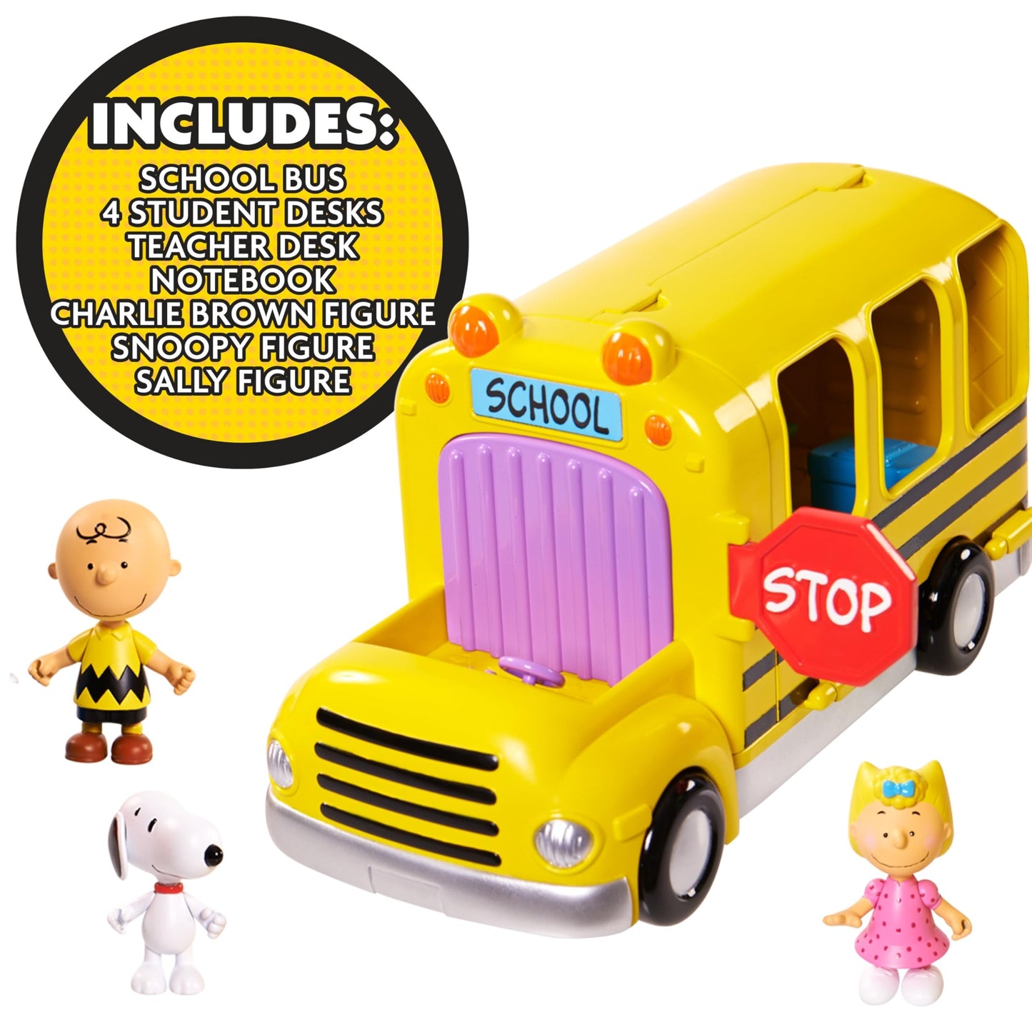 Peanuts Charlie Brown's Interactive School Bus Toy – 11-Piece Set for Kids 3+