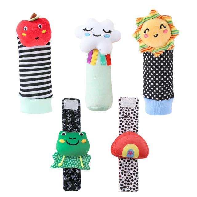 The Peanutshell Sock Rattles Set of 5 – High-Contrast Baby Toys 0-12M
