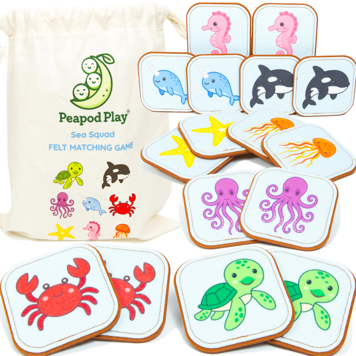Peapod Play Felt Sea Creature Matching Game – Ocean Memory for Toddlers