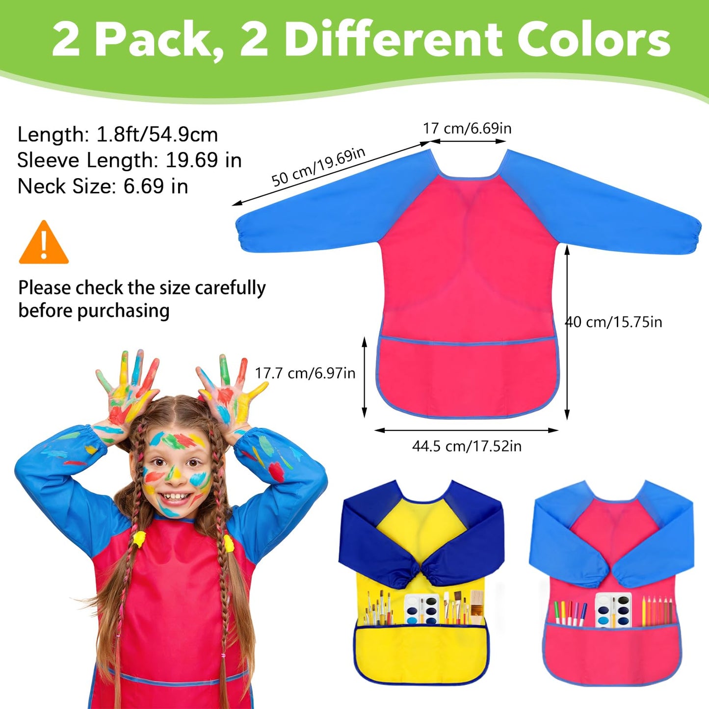 PEASUG 2 Pack Toddler Smocks | Waterproof Kids Art Aprons for Painting (Ages 3-8)