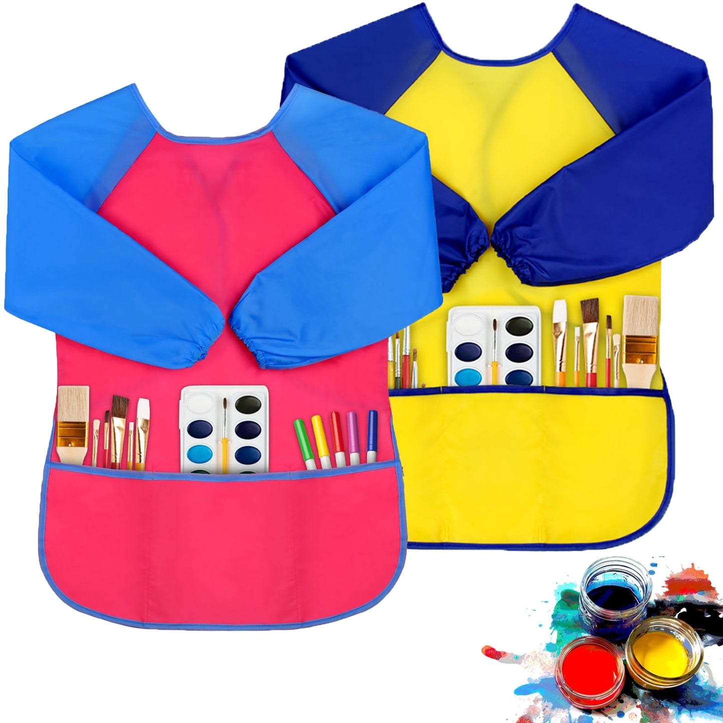 PEASUG 2 Pack Toddler Smocks | Waterproof Kids Art Aprons for Painting (Ages 3-8)