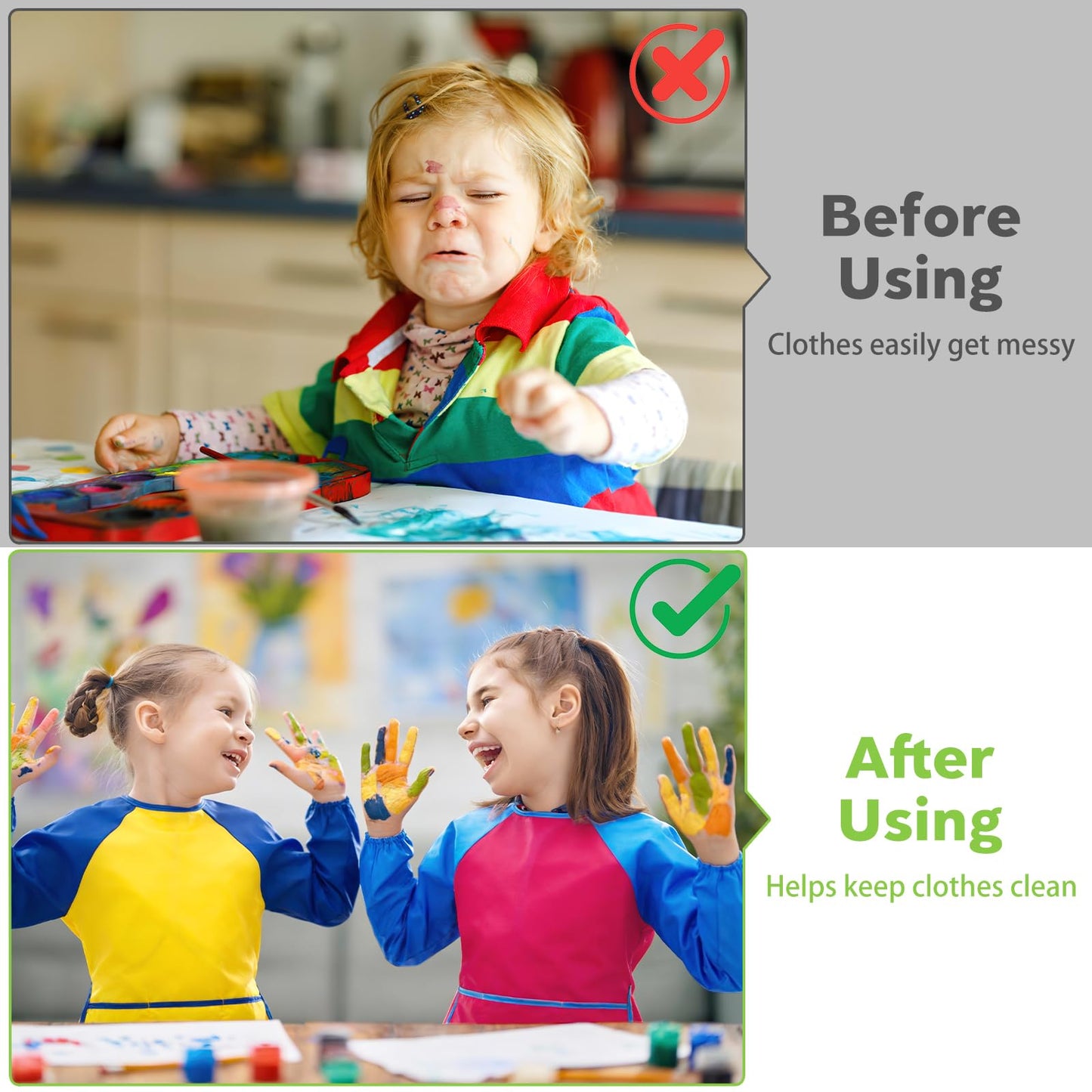 PEASUG 2 Pack Toddler Smocks | Waterproof Kids Art Aprons for Painting (Ages 3-8)