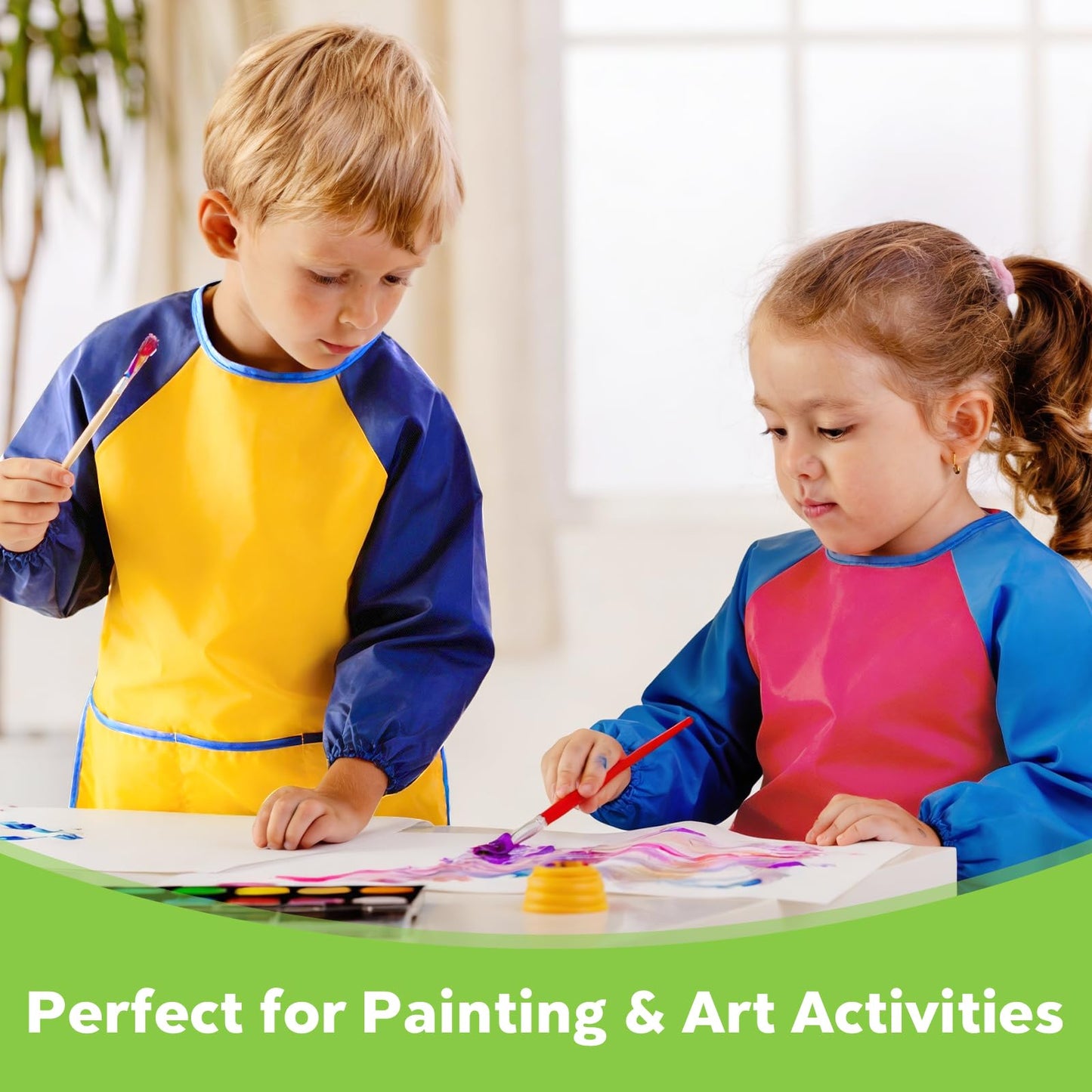 PEASUG 2 Pack Toddler Smocks | Waterproof Kids Art Aprons for Painting (Ages 3-8)