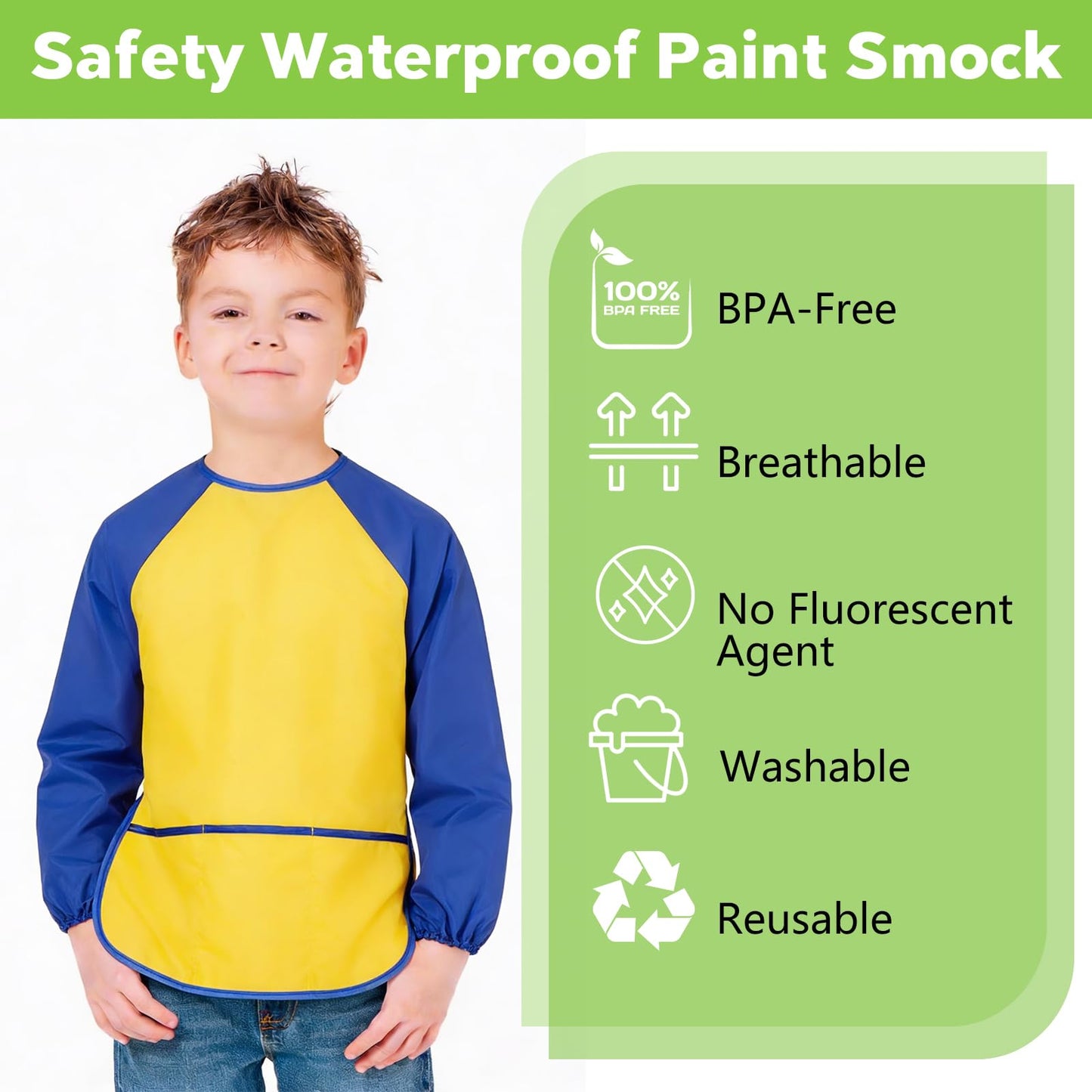 PEASUG 2 Pack Toddler Smocks | Waterproof Kids Art Aprons for Painting (Ages 3-8)