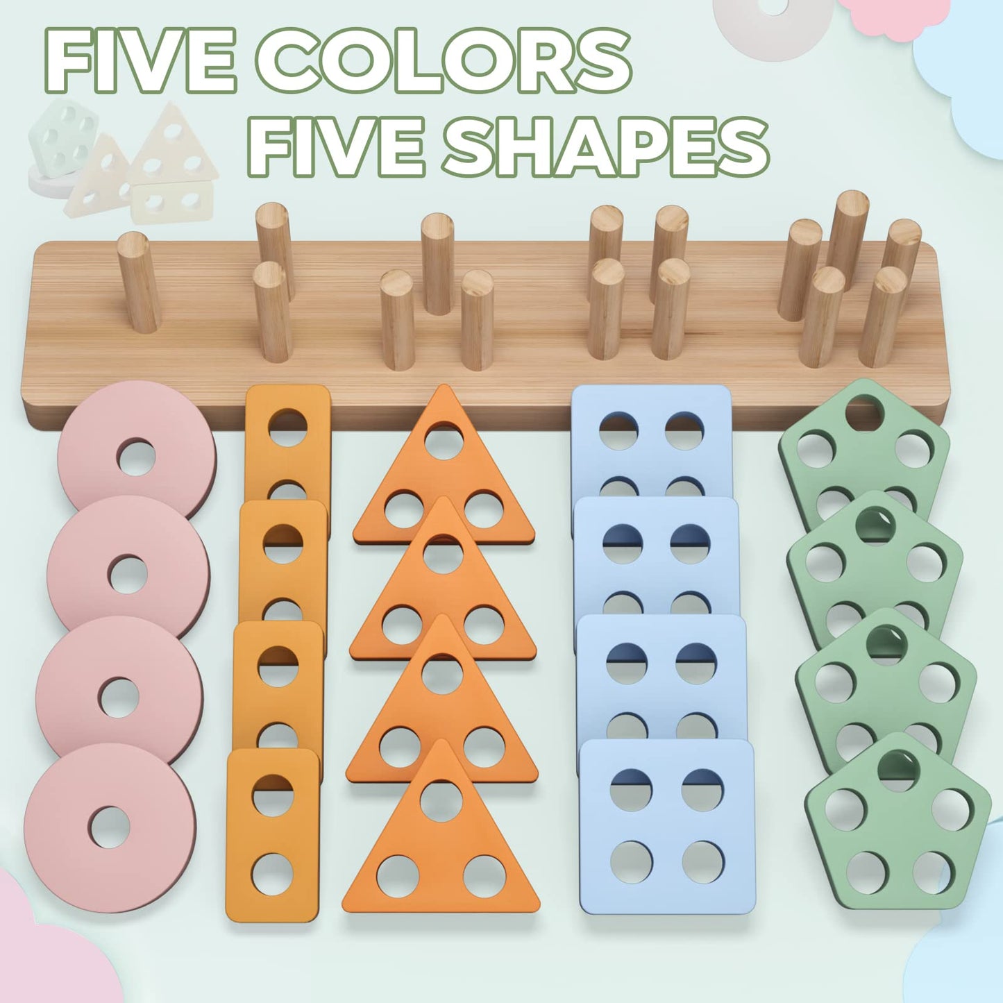 PEBIRA Montessori Toys for 1-2 Year Olds | Wooden Shape Sorter & Stacking Blocks