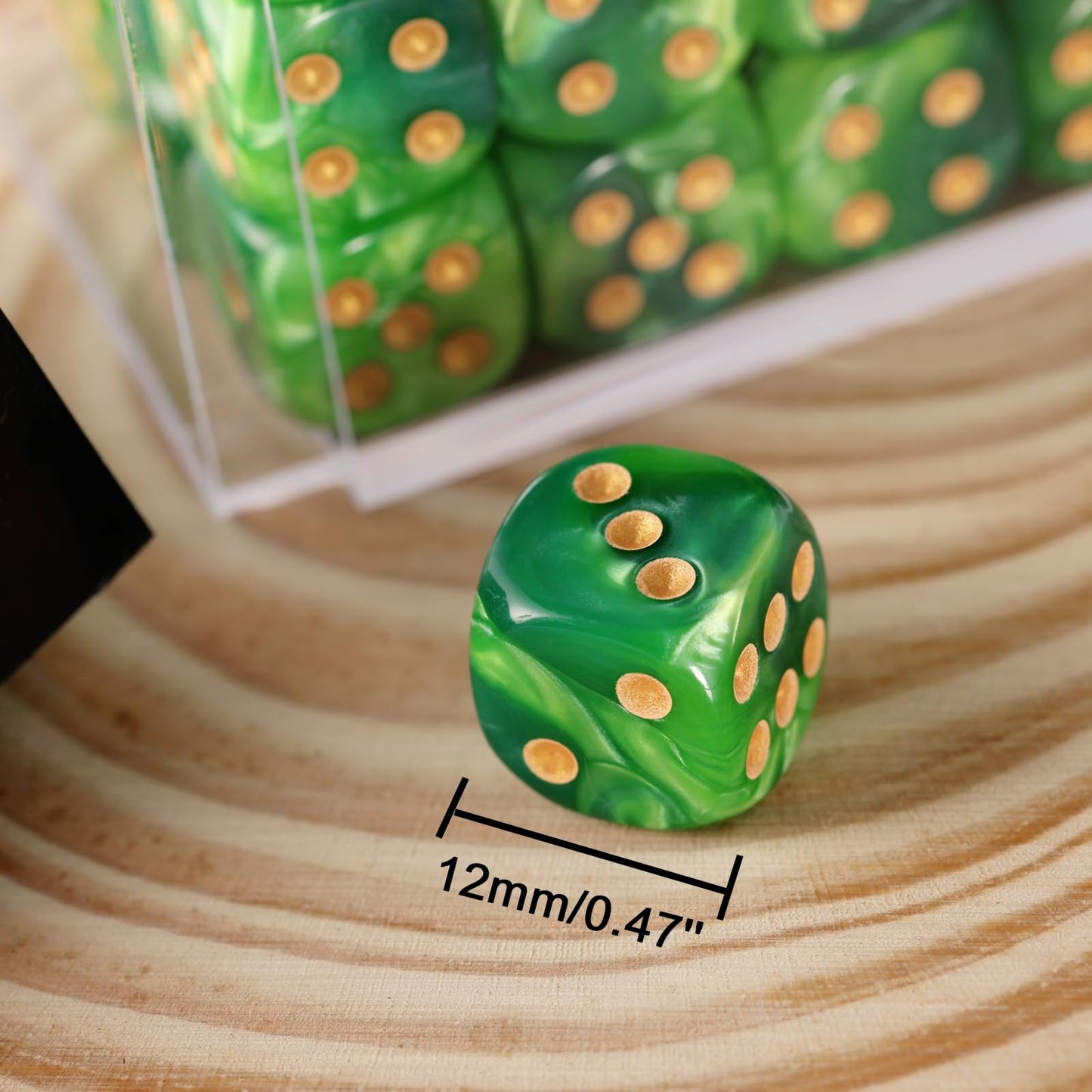 PECHOI 36 Mini Dice Set – 12mm D6 Dice in Dark & Light Green with Portable Box