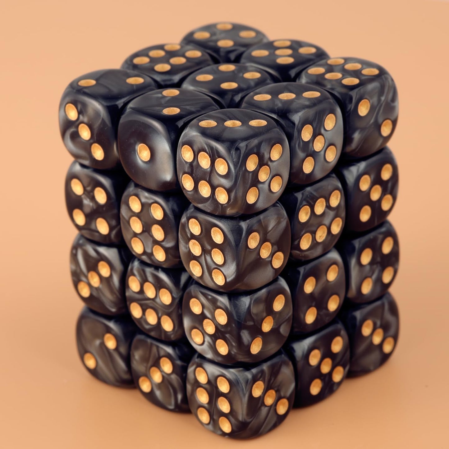 PECHOI 36-Piece Pearl Pattern Mini Dice Set – 12mm D6 with Portable Box