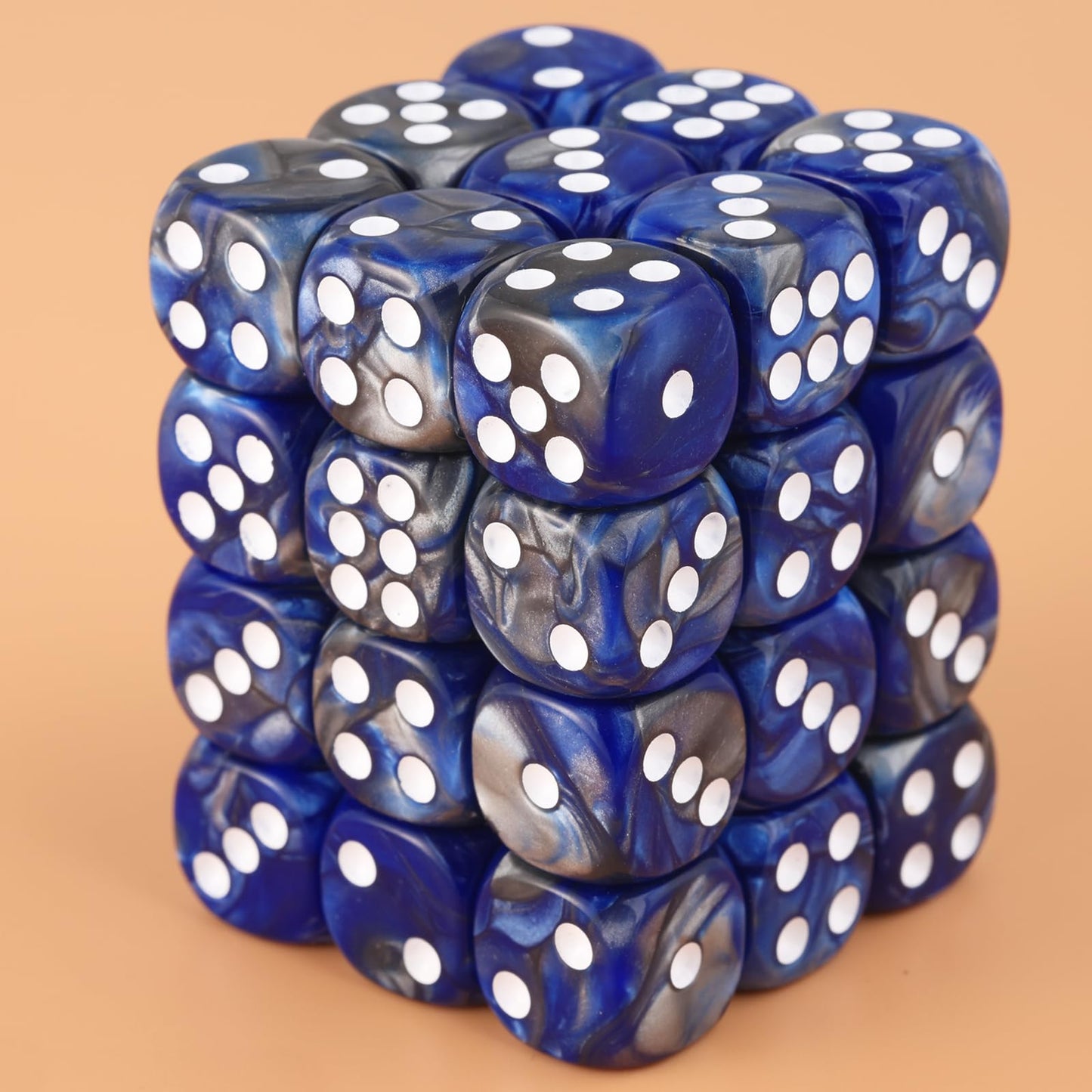 PECHOI 36-Piece 12mm Mini D6 Dice Set with Portable Box – Dark Blue & Black