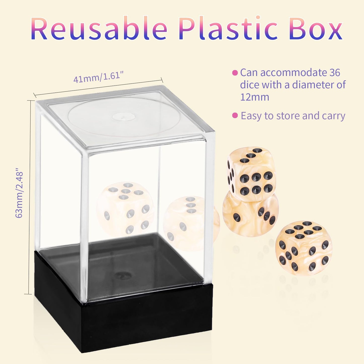 PECHOI 36-Piece Pearl Pattern D6 Dice Set – 12mm Mini Dice with Portable Beige Box