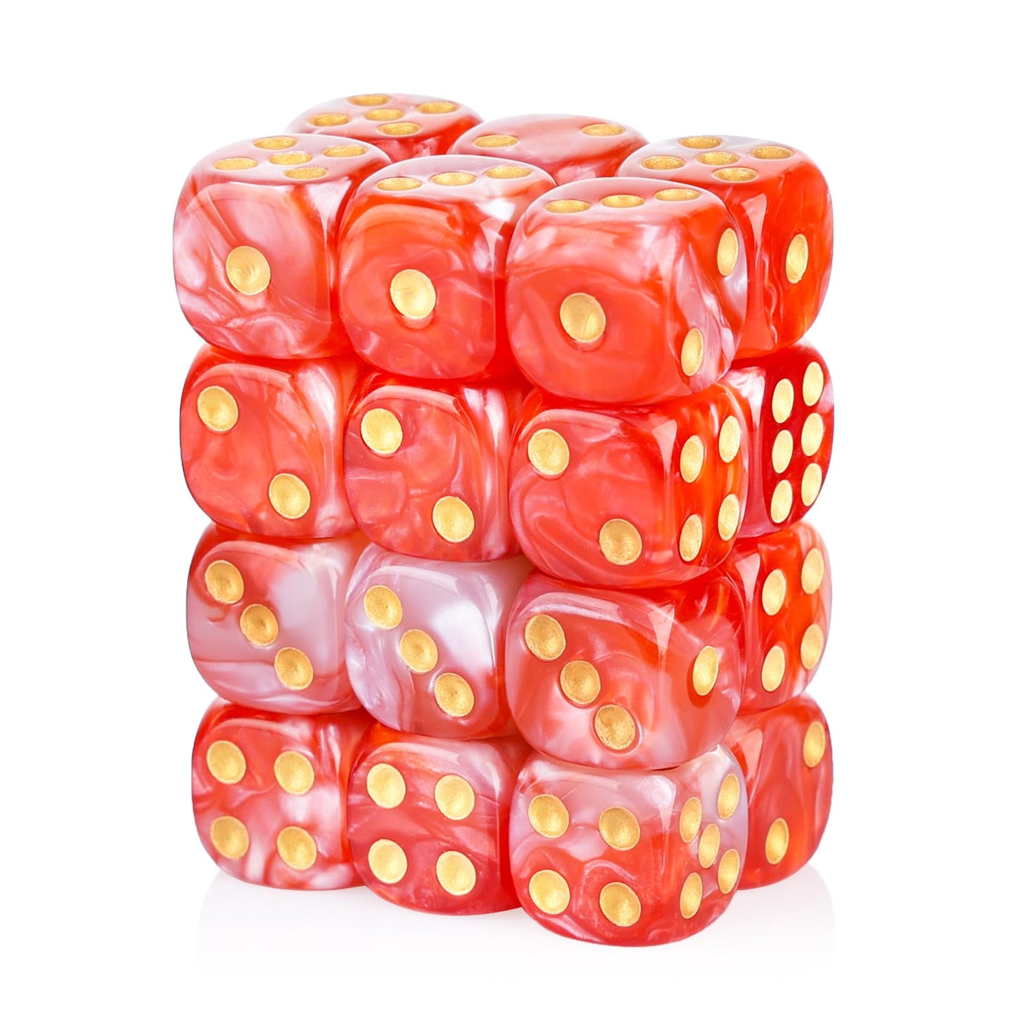 PECHOI 24-Piece Dual-Tone 16mm D6 Dice Set with Pouch — Red & White for DND, MTG, RPG