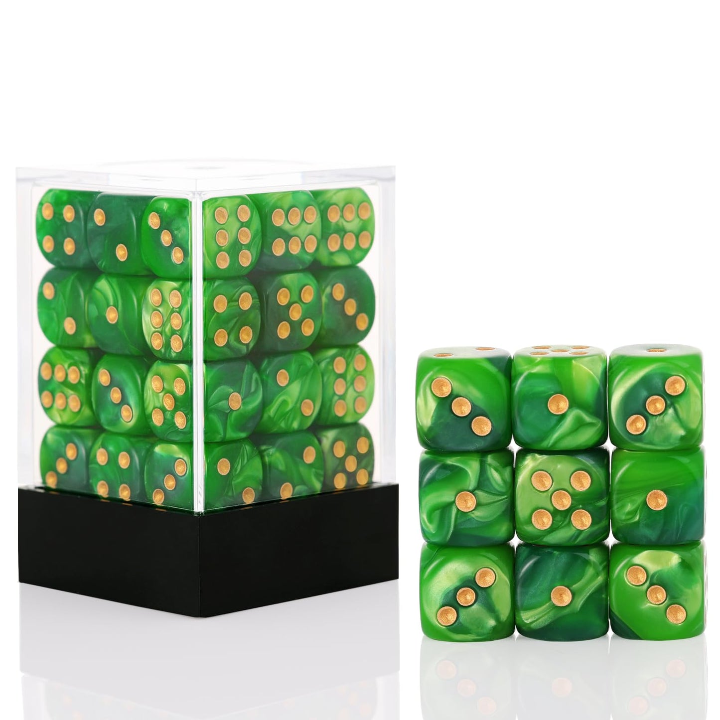 PECHOI 36 Mini Dice Set – 12mm D6 Dice in Dark & Light Green with Portable Box