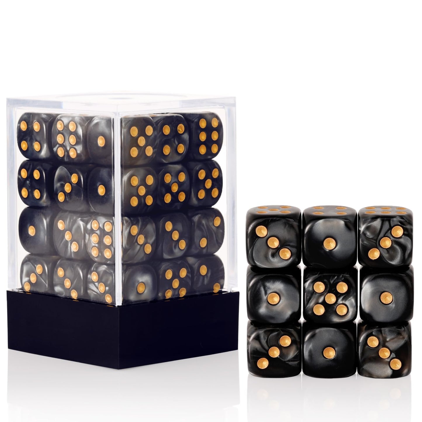 PECHOI 36-Piece Pearl Pattern Mini Dice Set – 12mm D6 with Portable Box