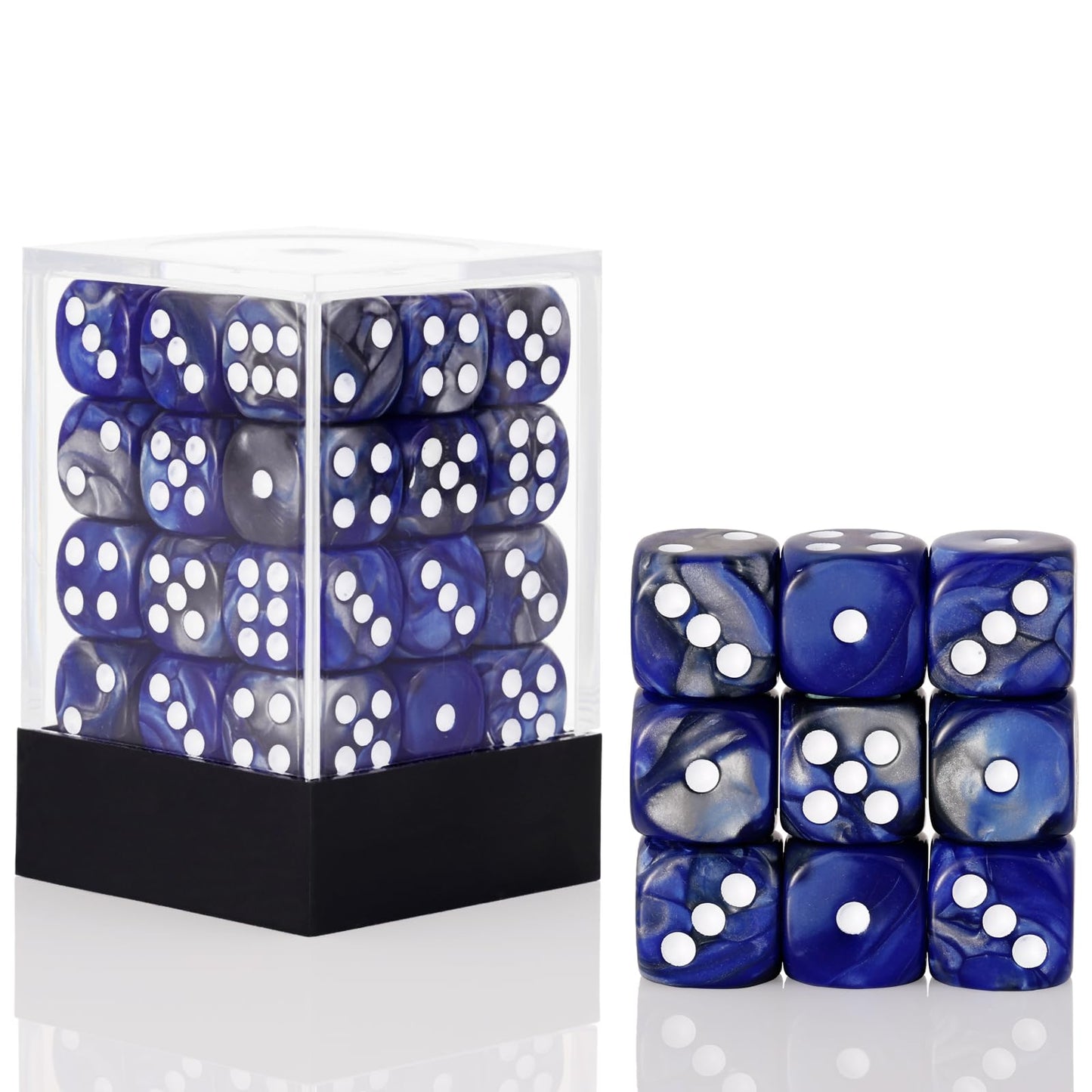 PECHOI 36-Piece 12mm Mini D6 Dice Set with Portable Box – Dark Blue & Black