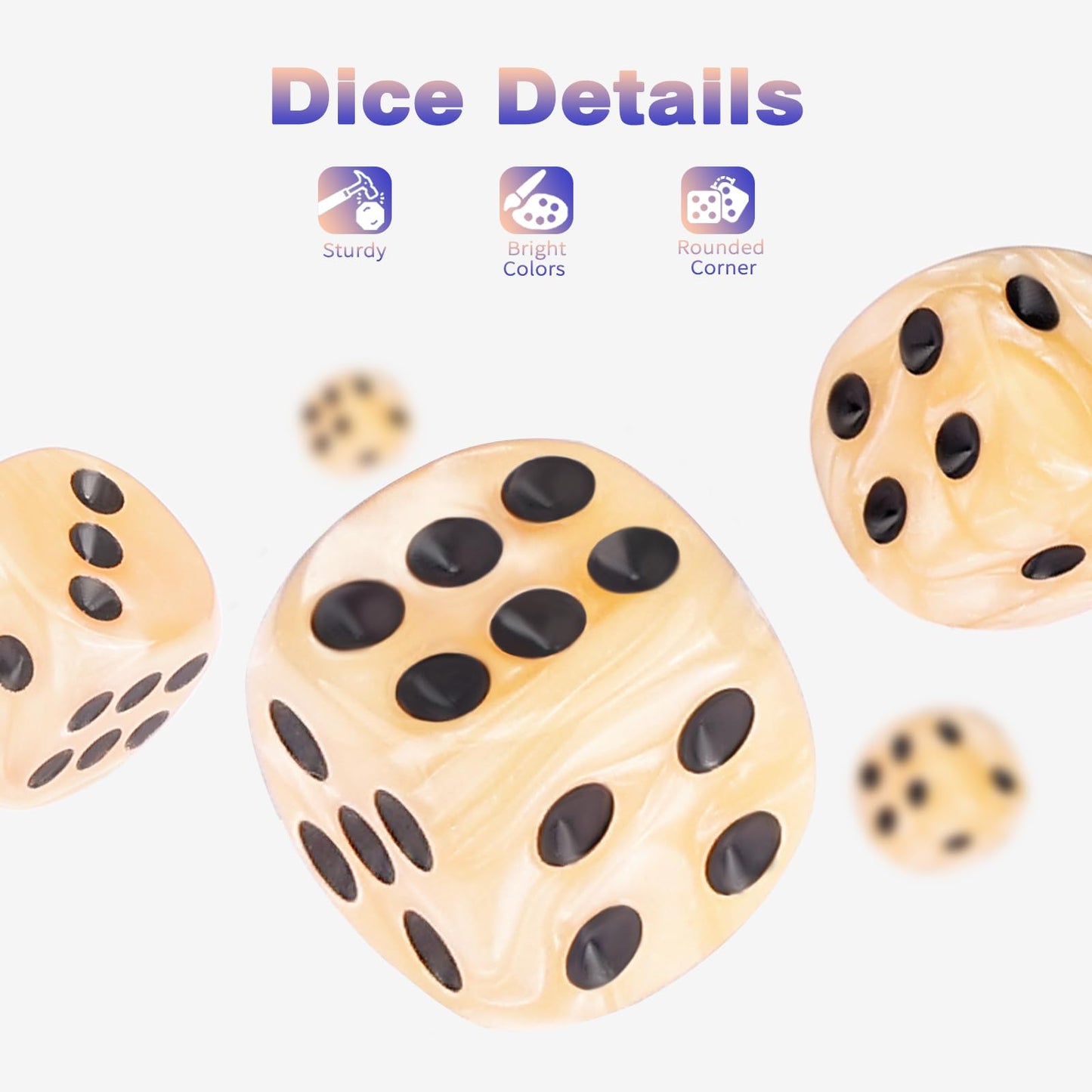 PECHOI 36-Piece Pearl Pattern D6 Dice Set – 12mm Mini Dice with Portable Beige Box