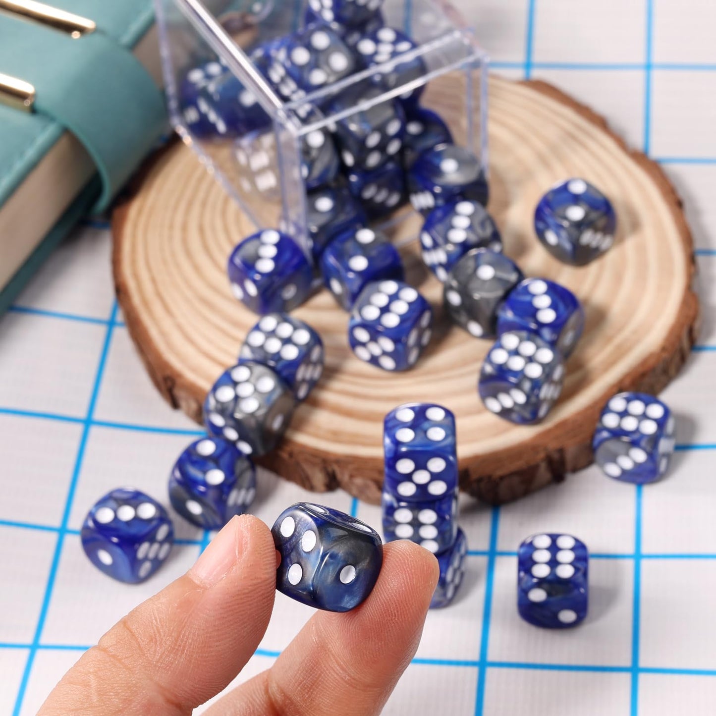 PECHOI 36-Piece 12mm Mini D6 Dice Set with Portable Box – Dark Blue & Black