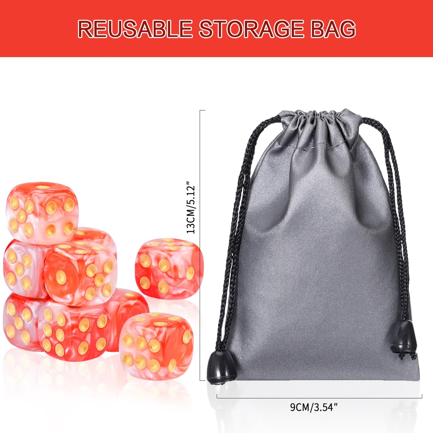 PECHOI 24-Piece Dual-Tone 16mm D6 Dice Set with Pouch — Red & White for DND, MTG, RPG