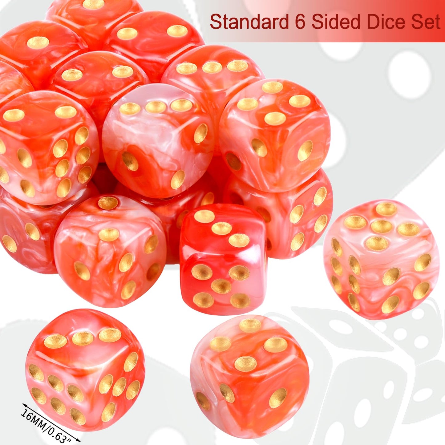 PECHOI 24-Piece Dual-Tone 16mm D6 Dice Set with Pouch — Red & White for DND, MTG, RPG