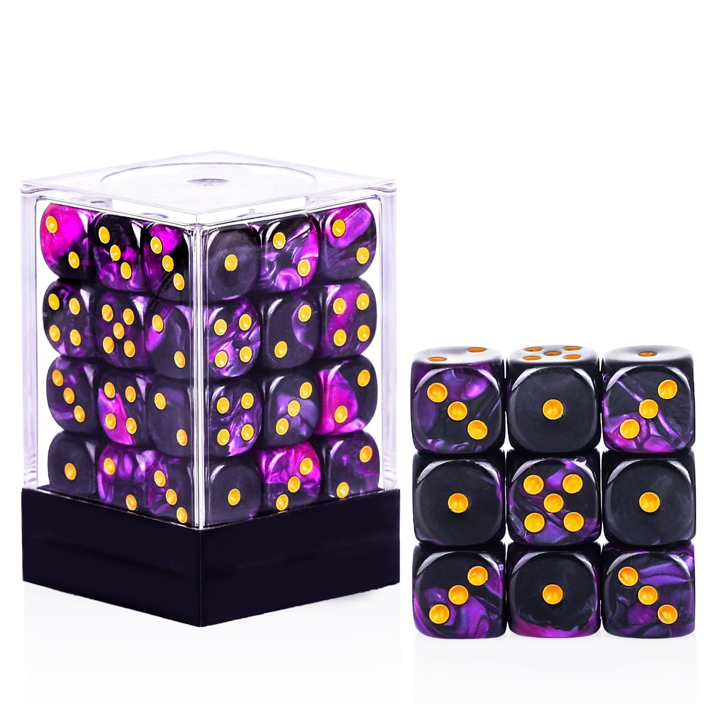 PECHOI 36-Piece 12mm 6-Sided Dice Set, Purple & Black, Portable Box – Board Games & Classroom Use