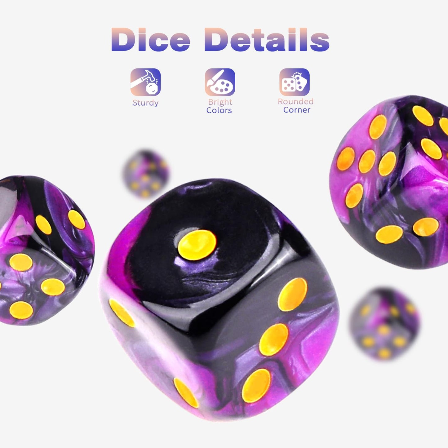 PECHOI 36-Piece 12mm 6-Sided Dice Set, Purple & Black, Portable Box – Board Games & Classroom Use
