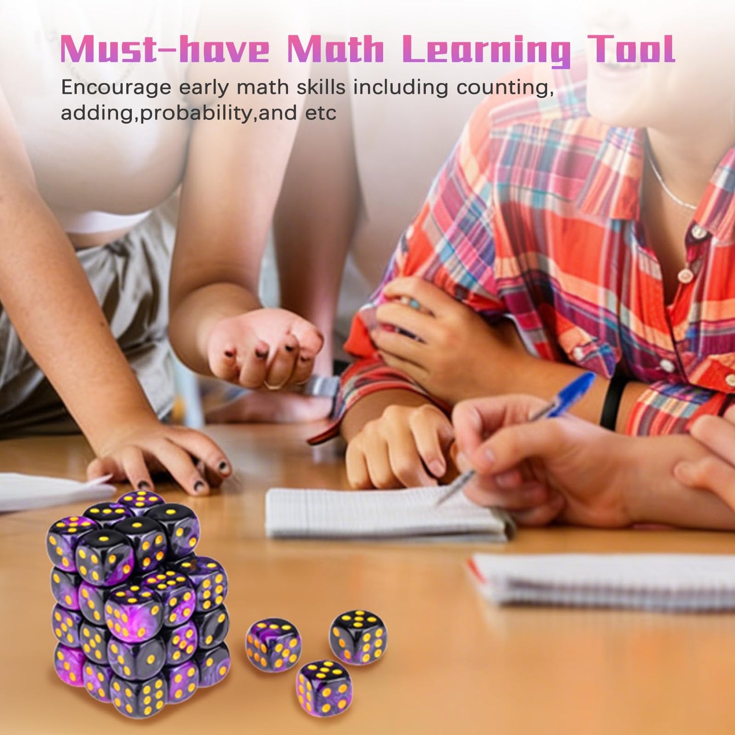 PECHOI 36-Piece 12mm 6-Sided Dice Set, Purple & Black, Portable Box – Board Games & Classroom Use