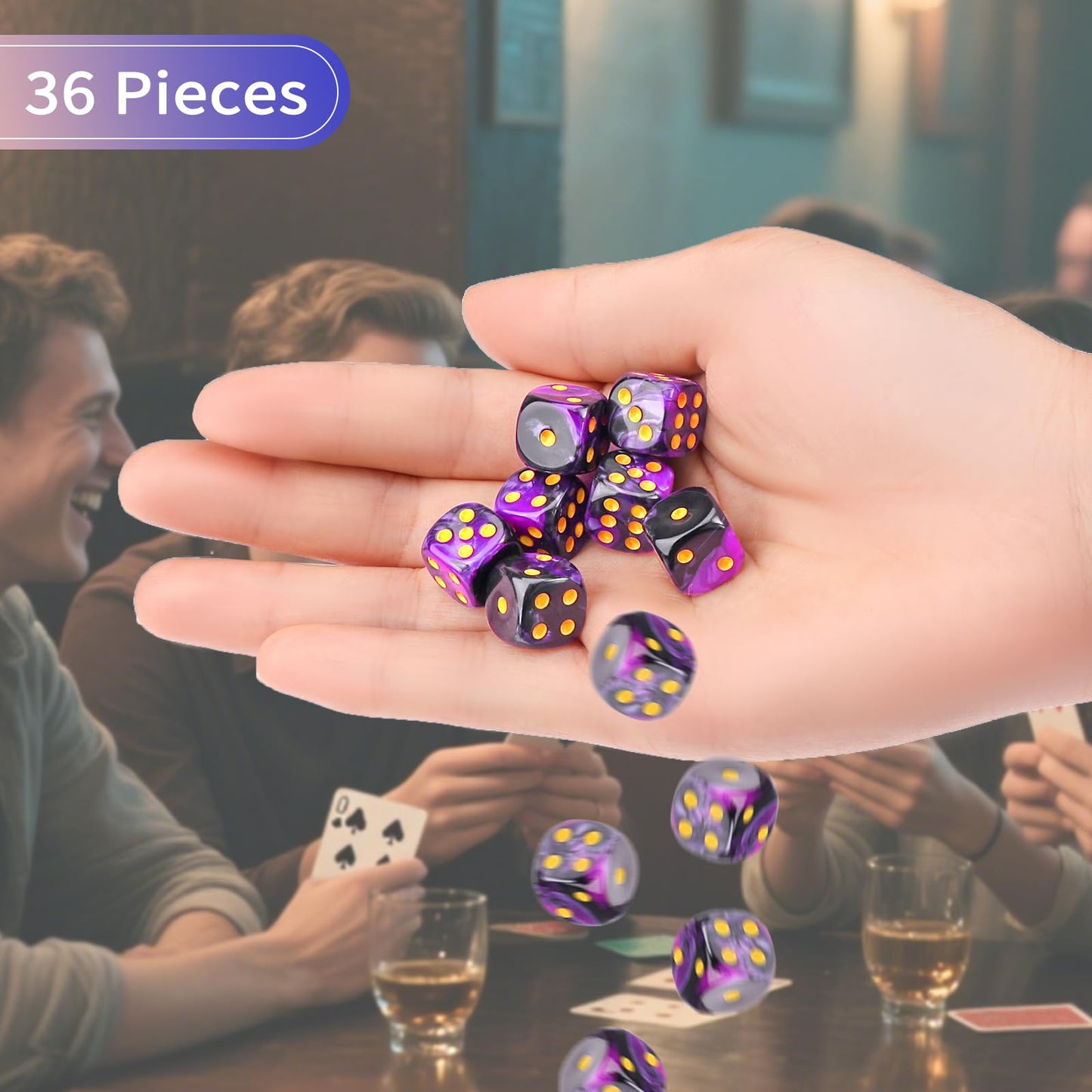 PECHOI 36-Piece 12mm 6-Sided Dice Set, Purple & Black, Portable Box – Board Games & Classroom Use
