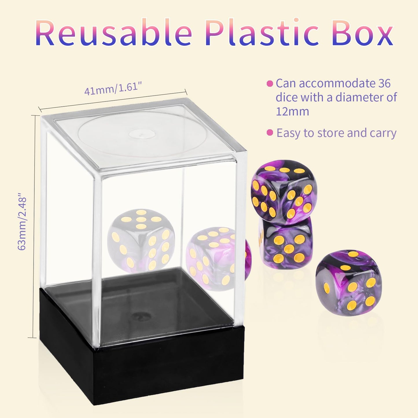 PECHOI 36-Piece 12mm 6-Sided Dice Set, Purple & Black, Portable Box – Board Games & Classroom Use