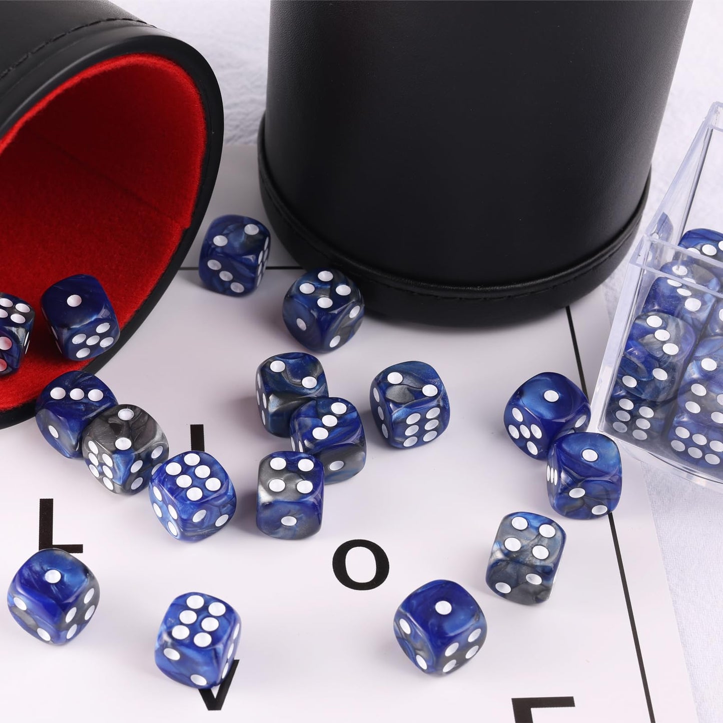 PECHOI 36-Piece 12mm Mini D6 Dice Set with Portable Box – Dark Blue & Black