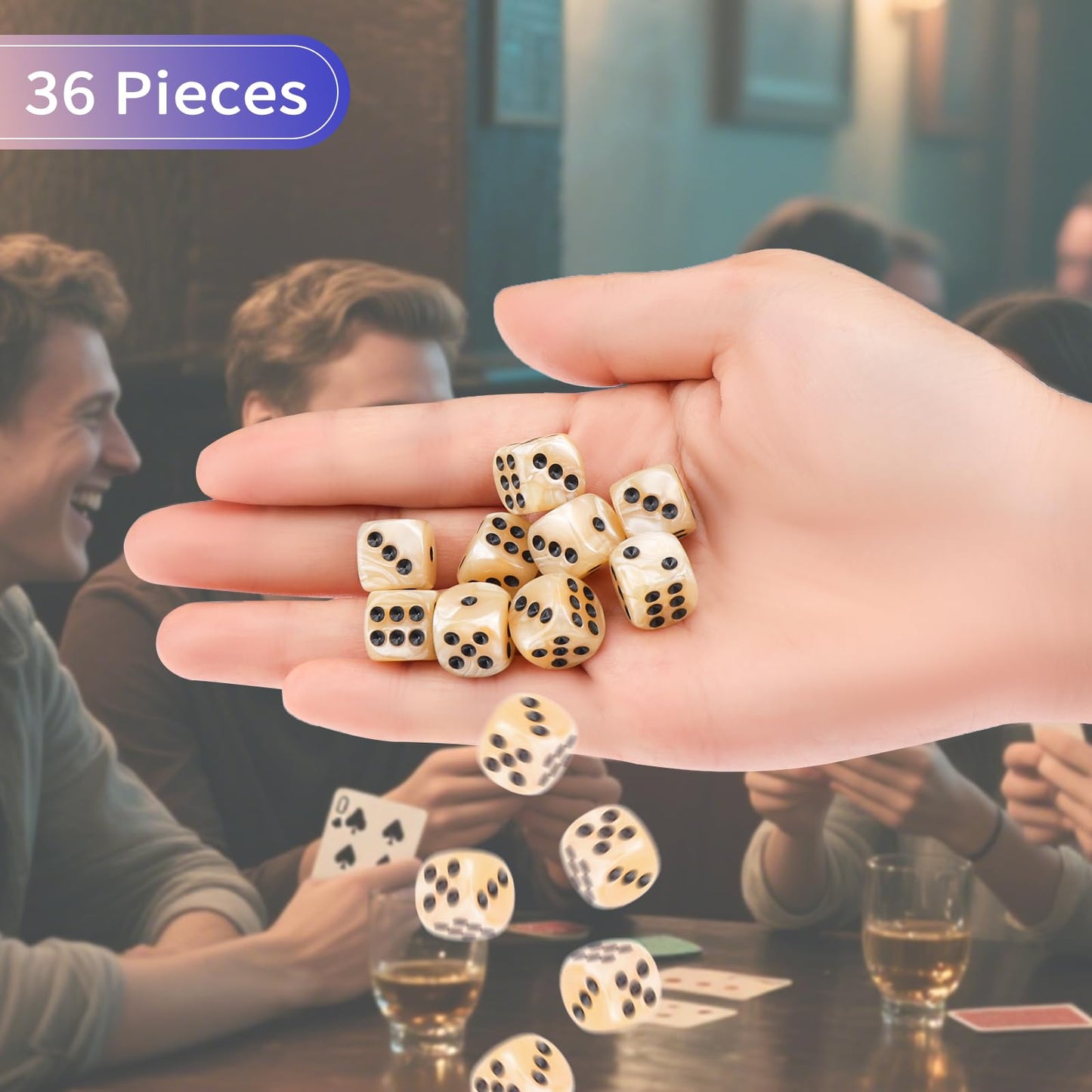 PECHOI 36-Piece Pearl Pattern D6 Dice Set – 12mm Mini Dice with Portable Beige Box