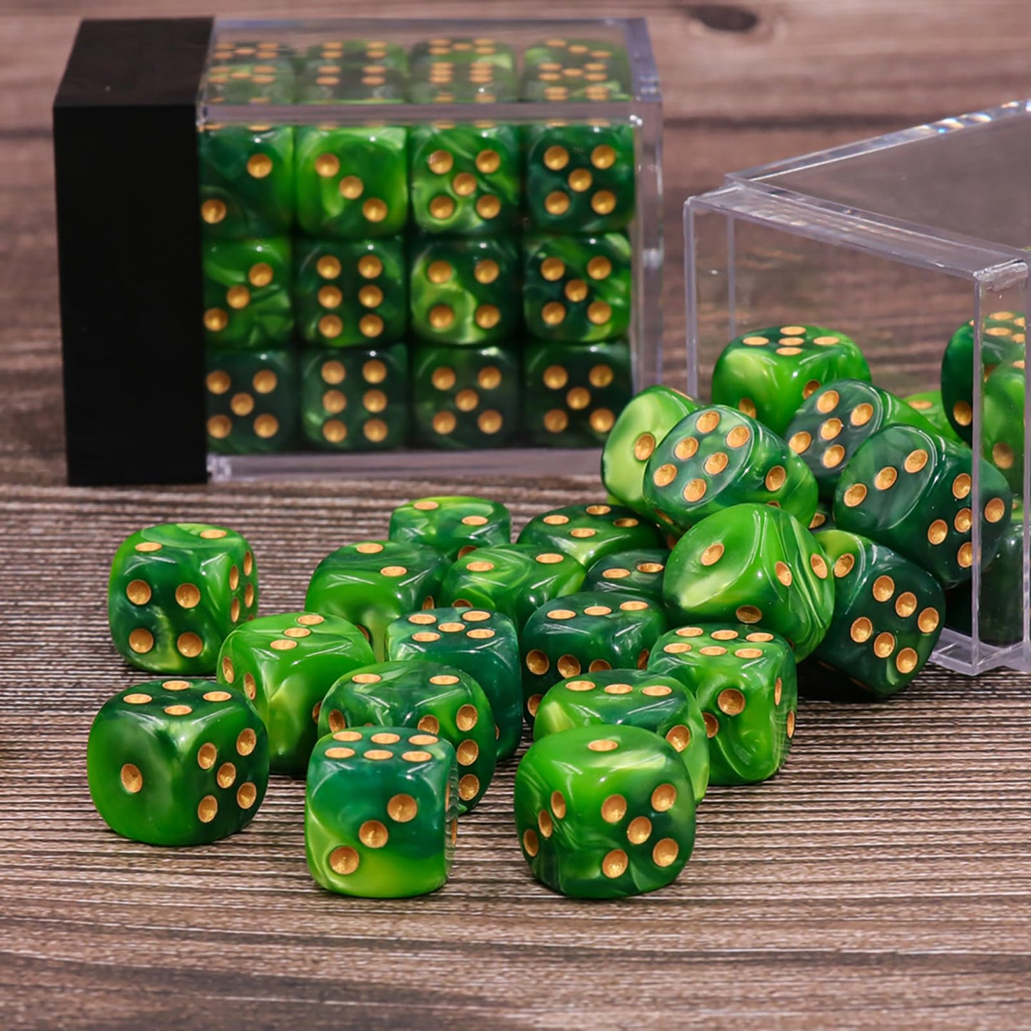 PECHOI 36 Mini Dice Set – 12mm D6 Dice in Dark & Light Green with Portable Box