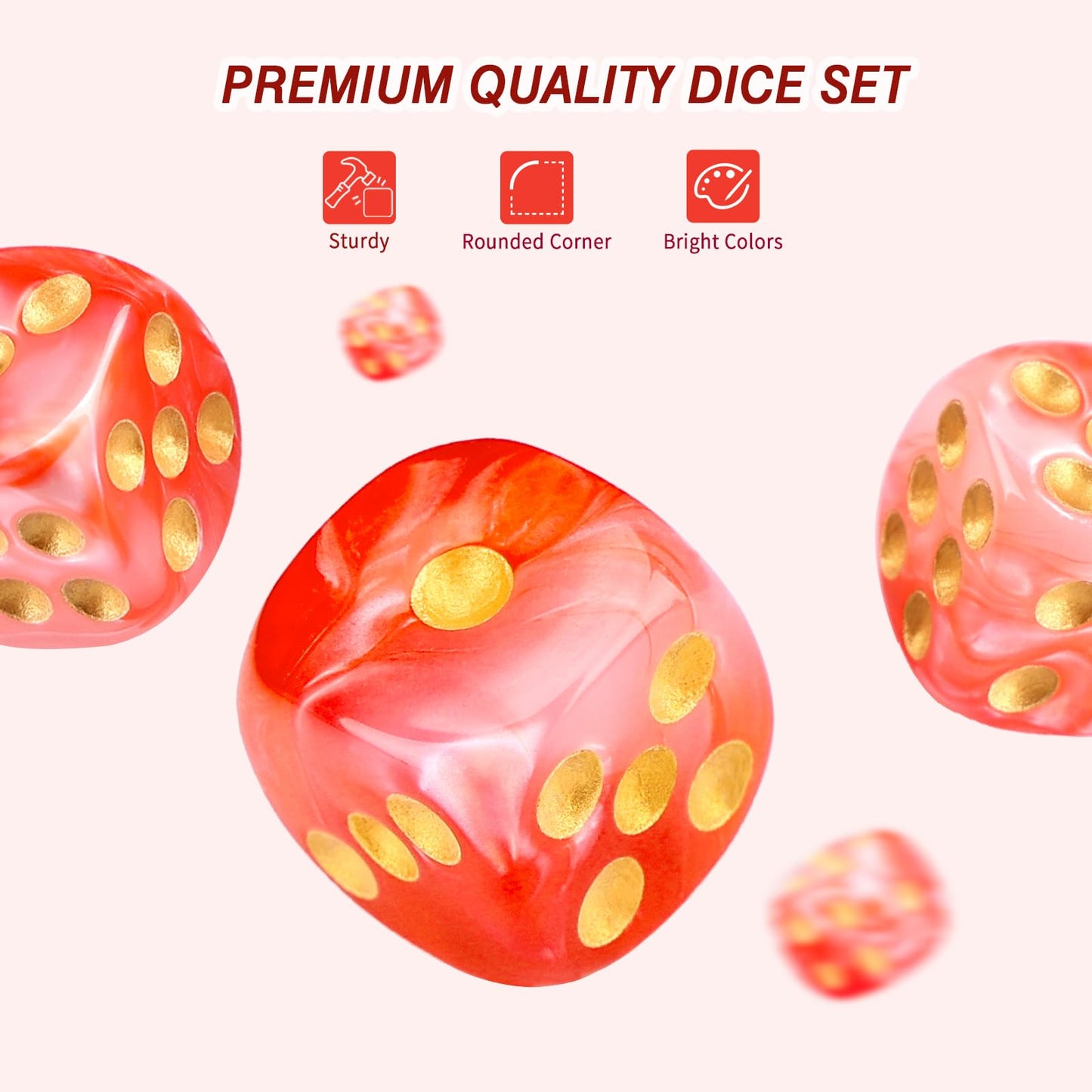 PECHOI 24-Piece Dual-Tone 16mm D6 Dice Set with Pouch — Red & White for DND, MTG, RPG