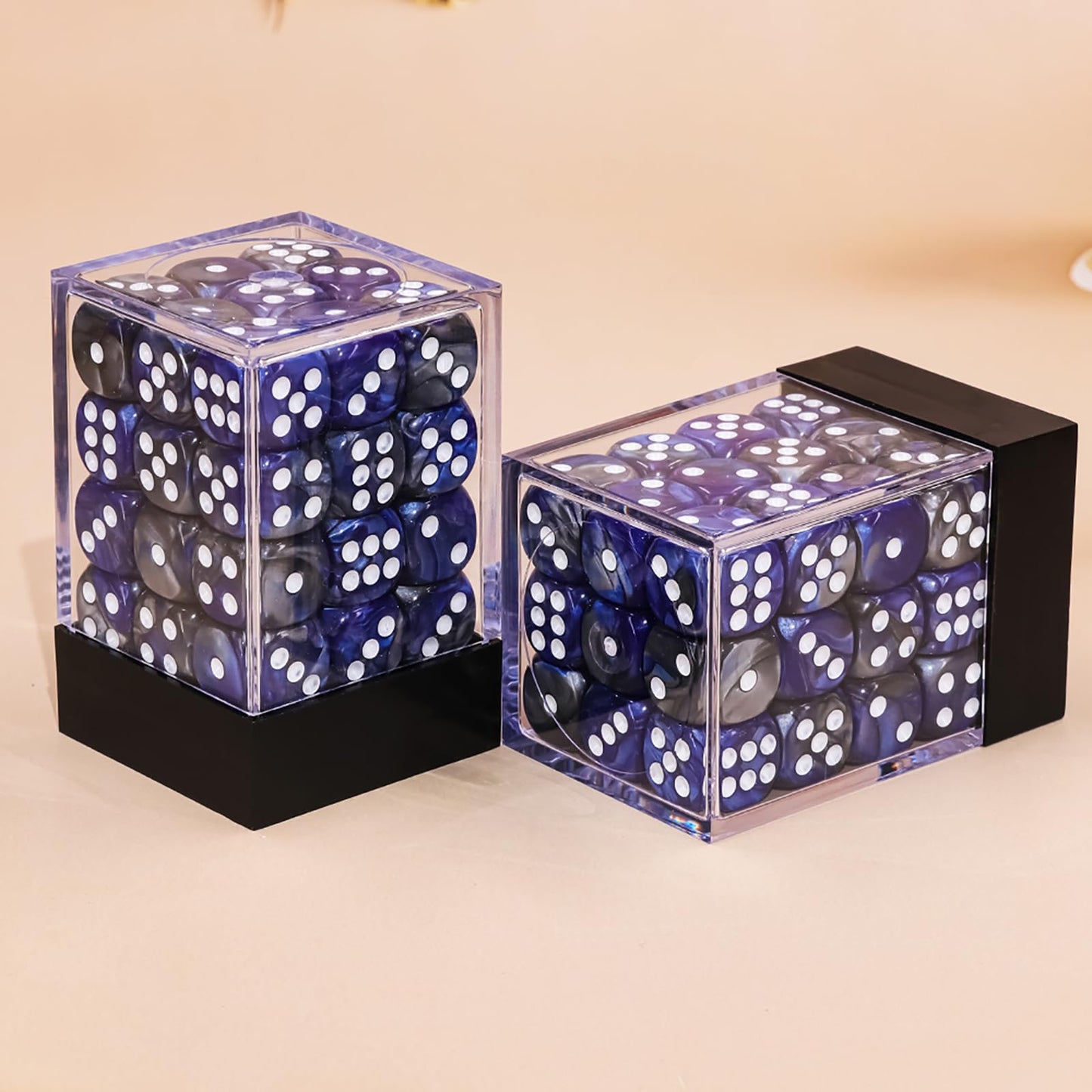PECHOI 36-Piece 12mm Mini D6 Dice Set with Portable Box – Dark Blue & Black