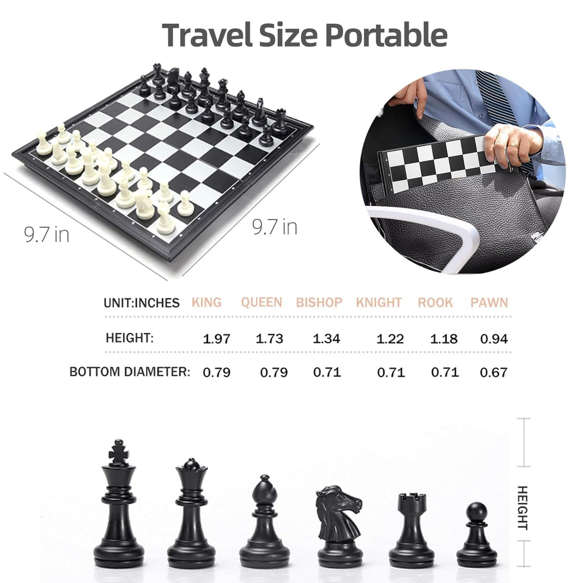 Pedolini Travel Chess Set – Magnetic Portable Folding Board (9.7 Inch, Medium)