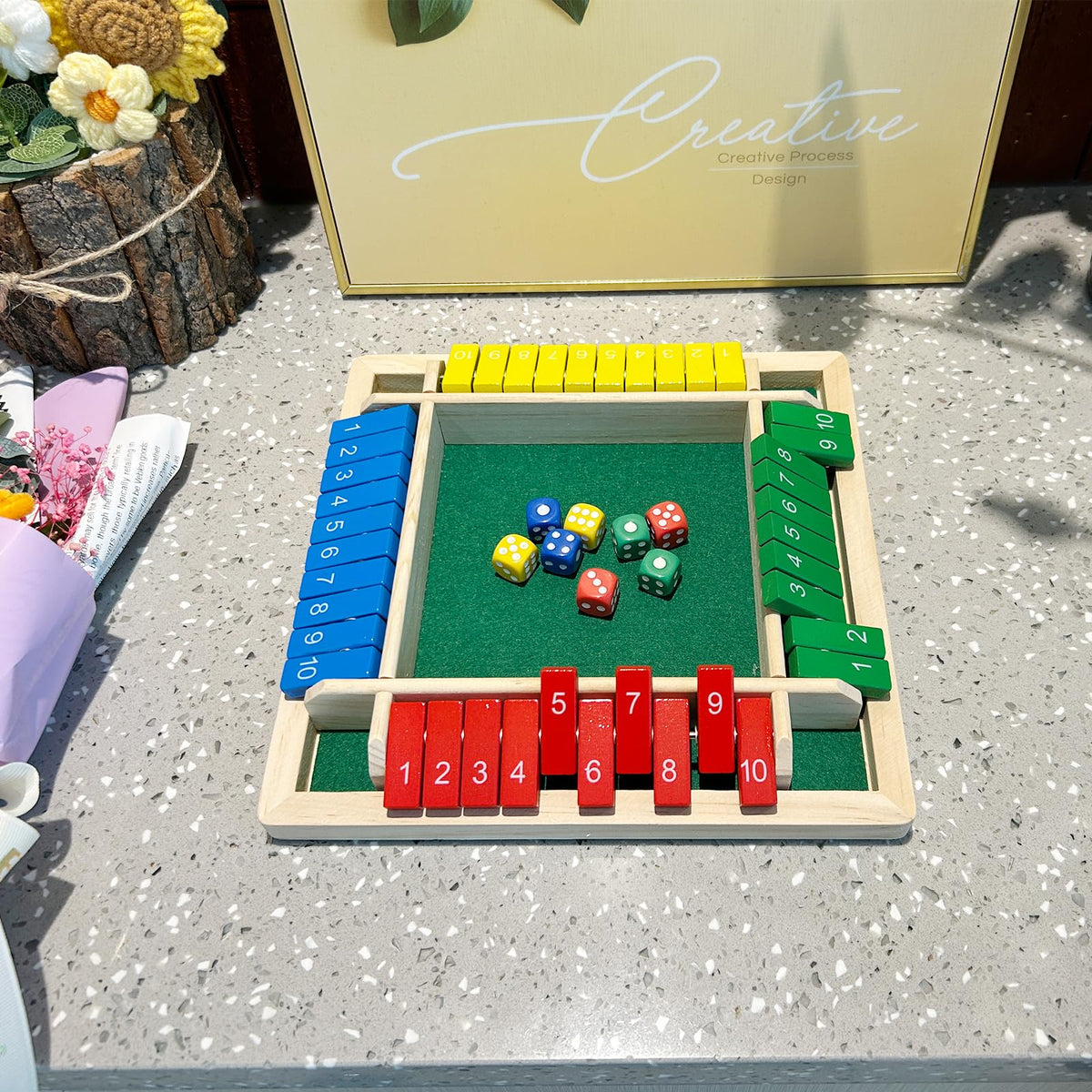 Pedolini Shut The Box Game – Wooden Travel Size 4-Way Close The Box, Family Math & Game Night