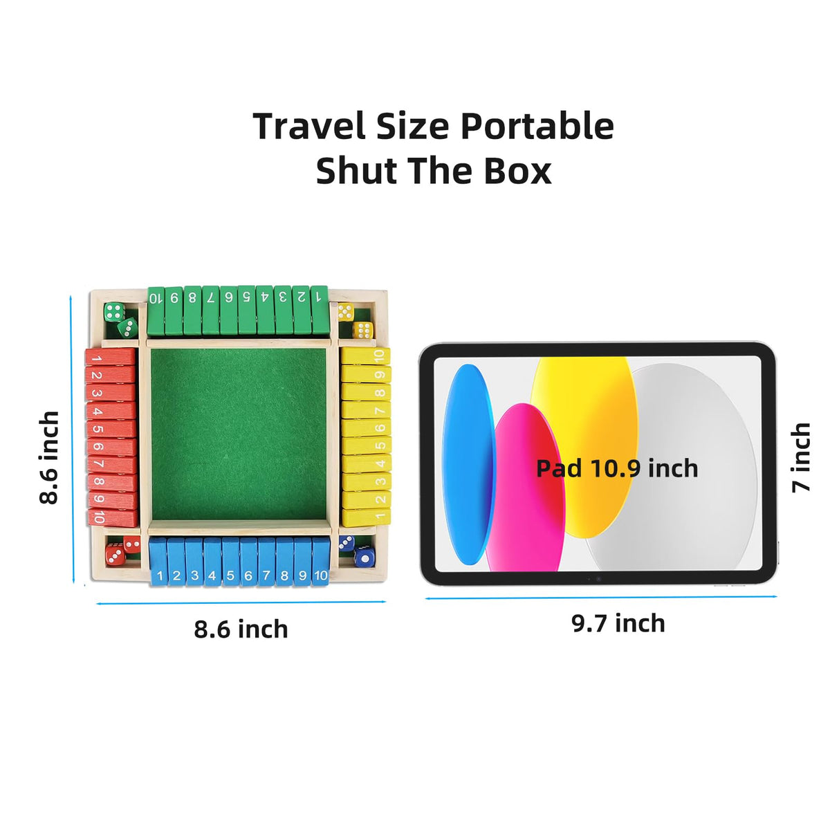 Pedolini Shut The Box Game – Wooden Travel Size 4-Way Close The Box, Family Math & Game Night