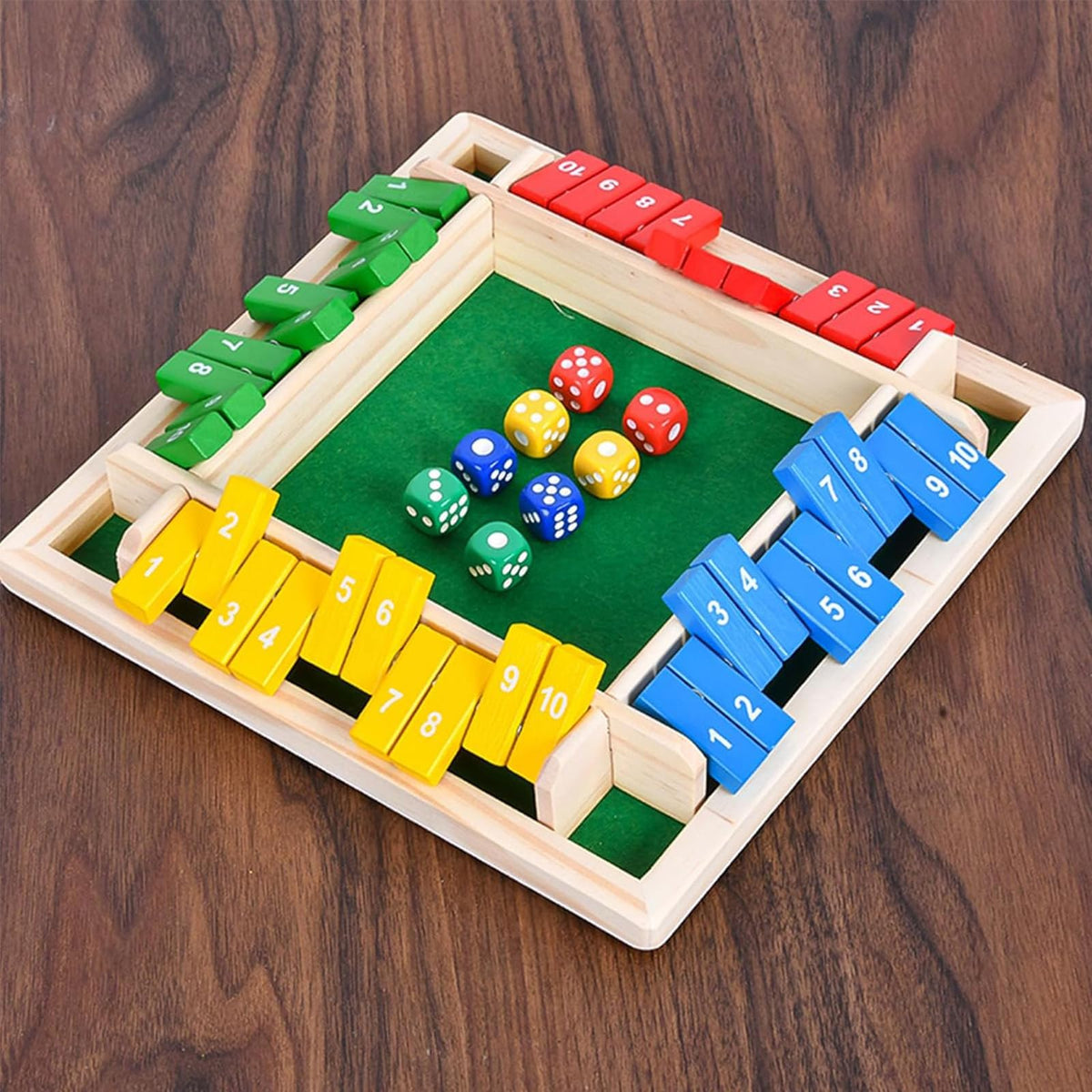 Pedolini Shut The Box Game – Wooden Travel Size 4-Way Close The Box, Family Math & Game Night