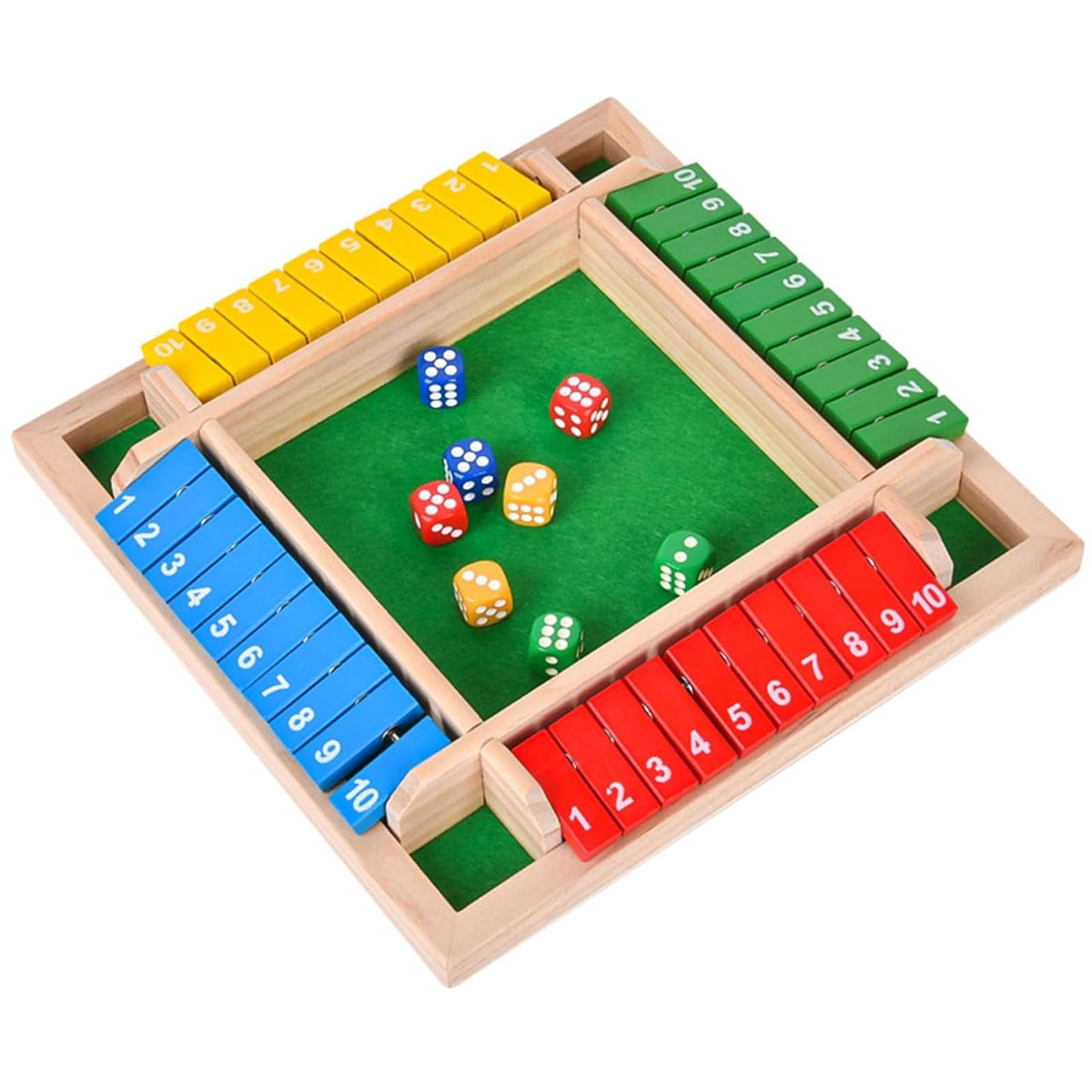 Pedolini Shut The Box Game – Wooden Travel Size 4-Way Close The Box, Family Math & Game Night
