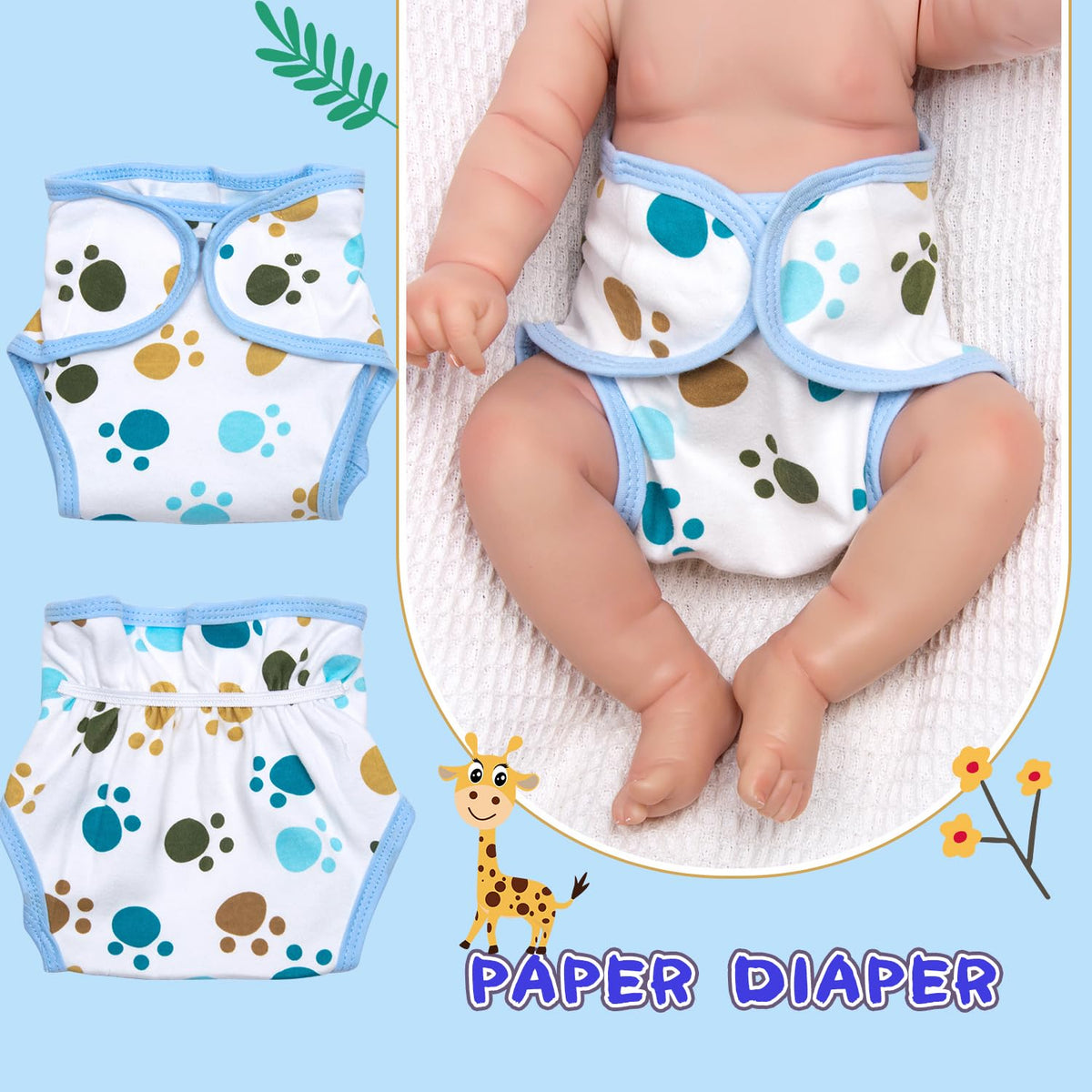 Pedolltree 8-Piece Reborn Doll Outfit with Blue Monster Backpack for 18-22in Dolls