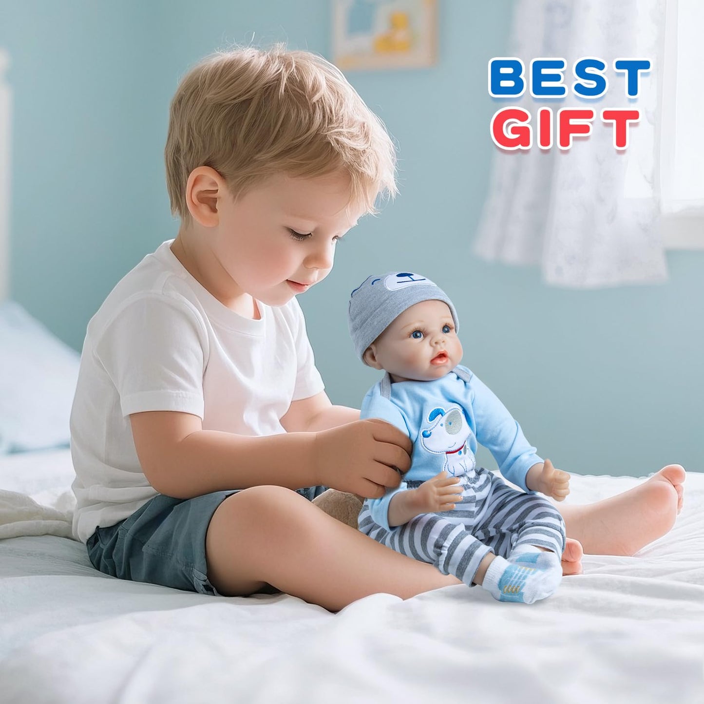 Pedolltree Reborn Baby Doll Clothes Boy Blue Dog Outfit 13-Piece Set for 17-22 Inch Dolls
