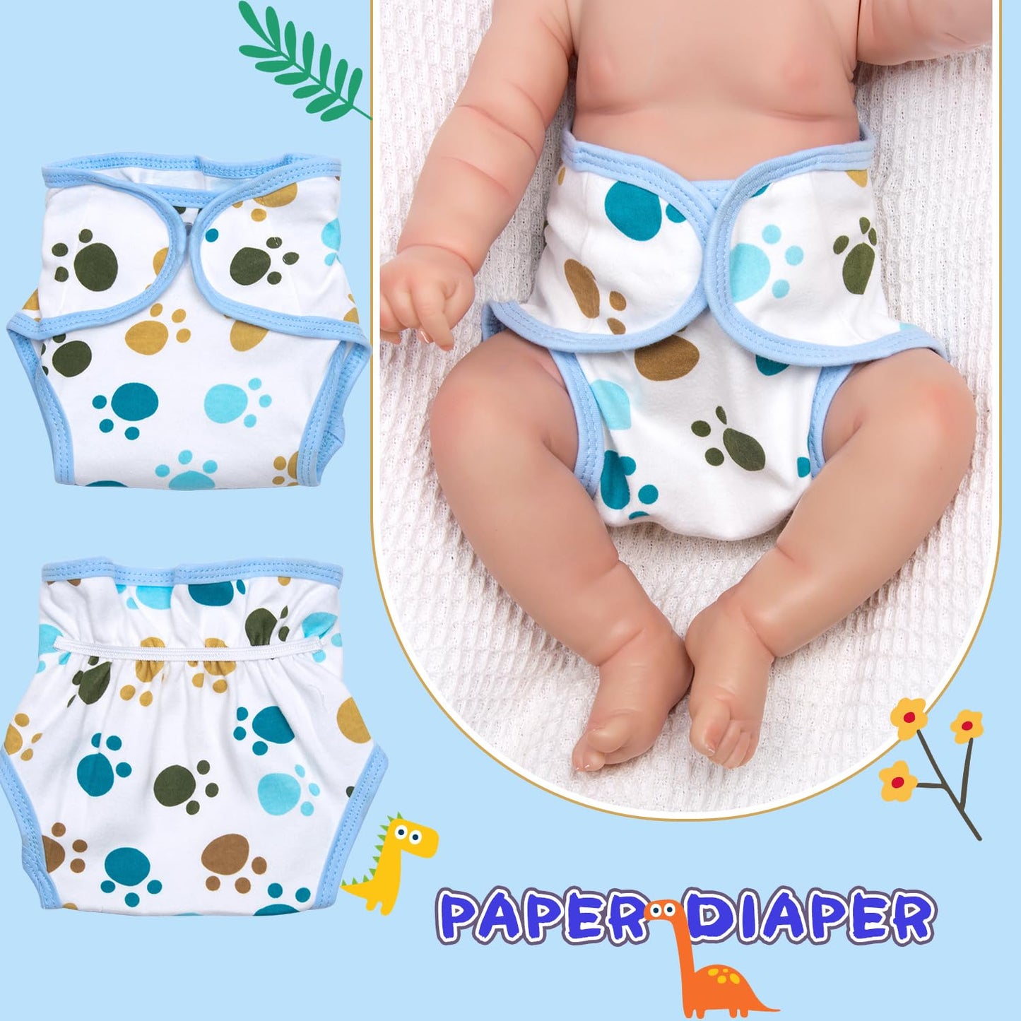 Pedolltree 9-Pcs Blue Dinosaur Set for 17-22 Inch Reborn Dolls – Backpack & Accessories