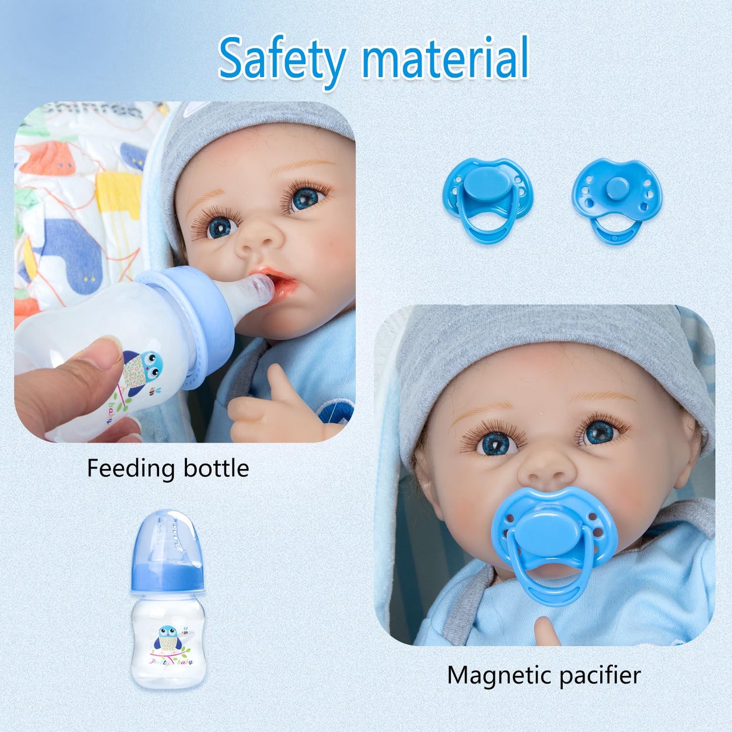 Pedolltree Reborn Baby Doll Clothes Boy Blue Dog Outfit 13-Piece Set for 17-22 Inch Dolls